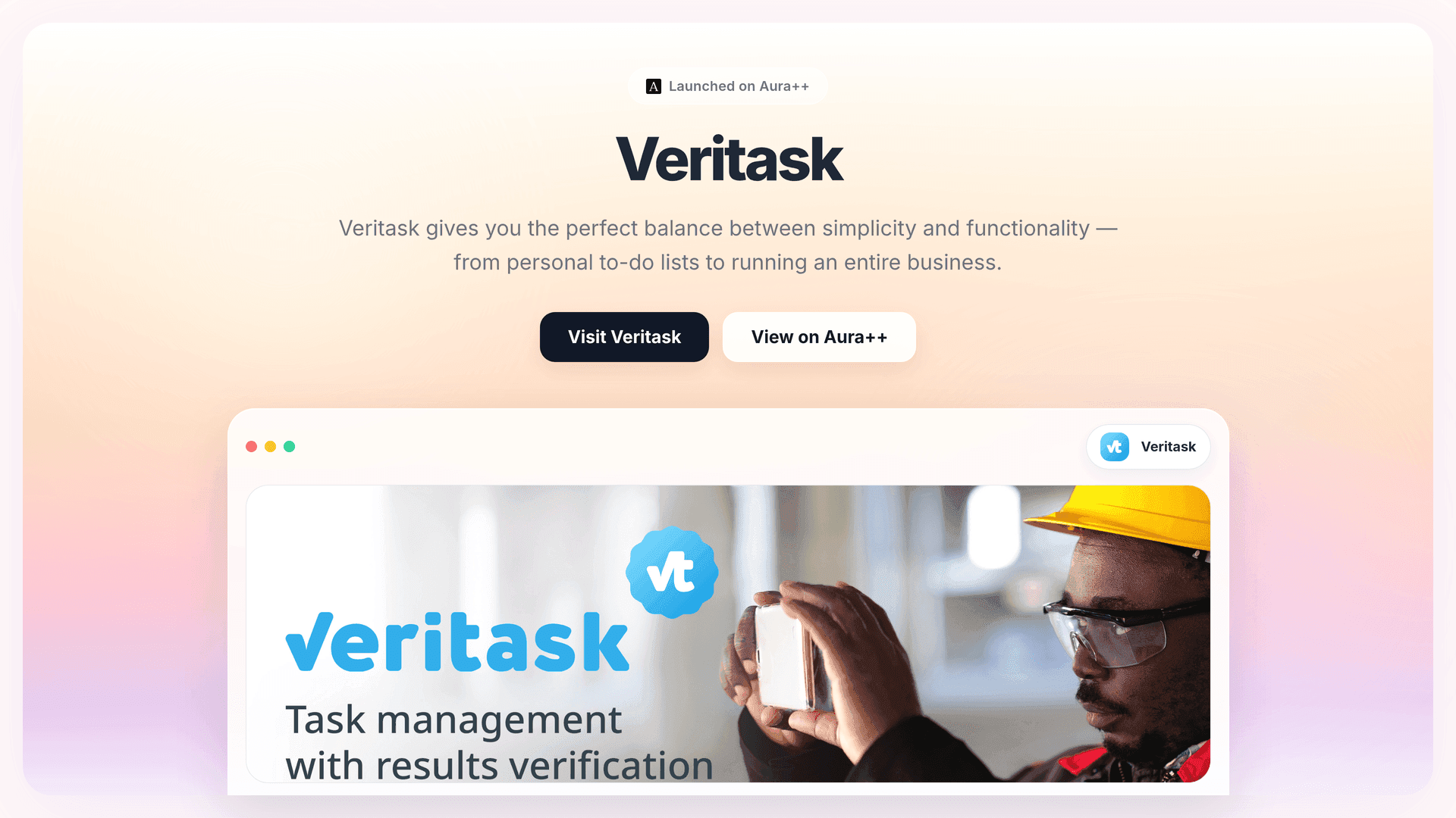 Veritask launch story featured image on Aura++