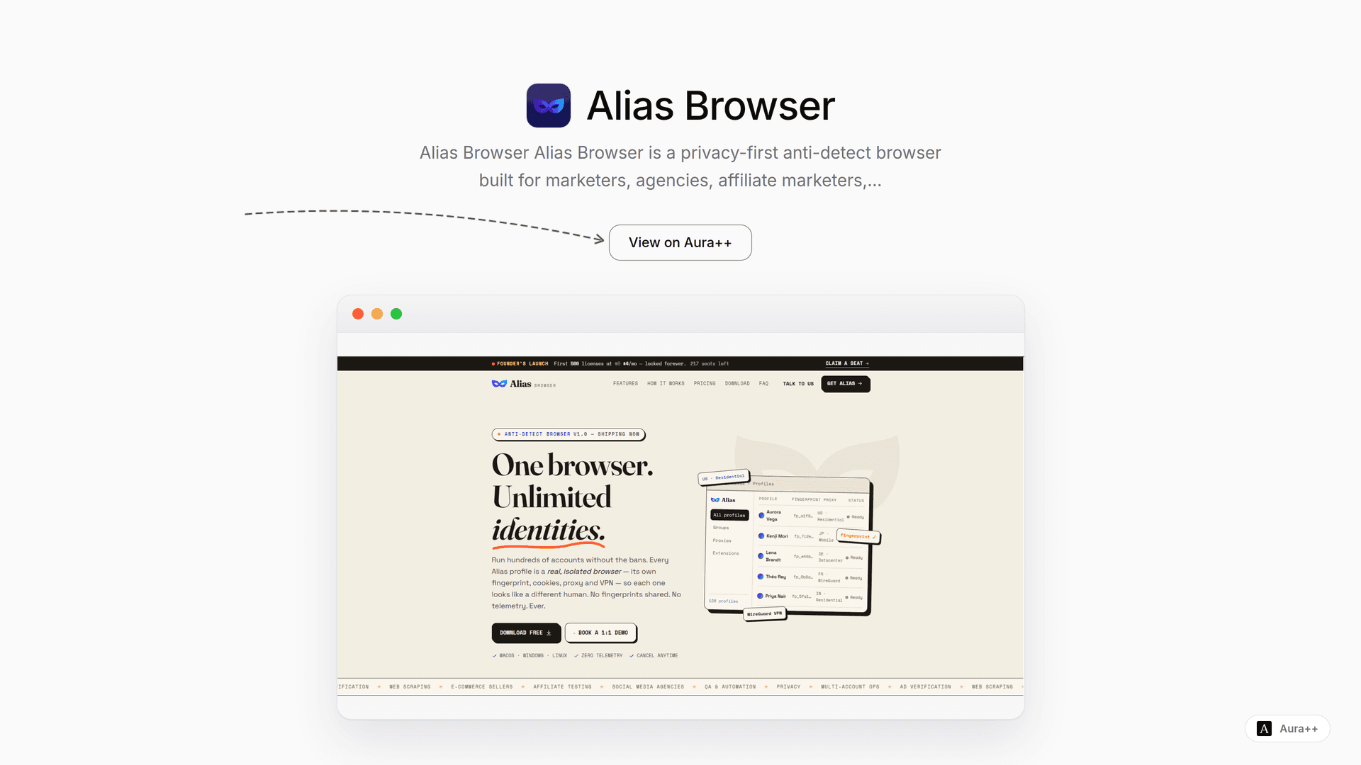 Alias Browser launch story featured image on Aura++