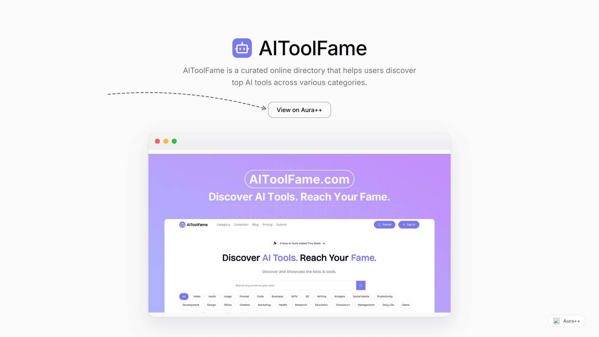 AIToolFame - AI Tools Directory launch story featured image on Aura++