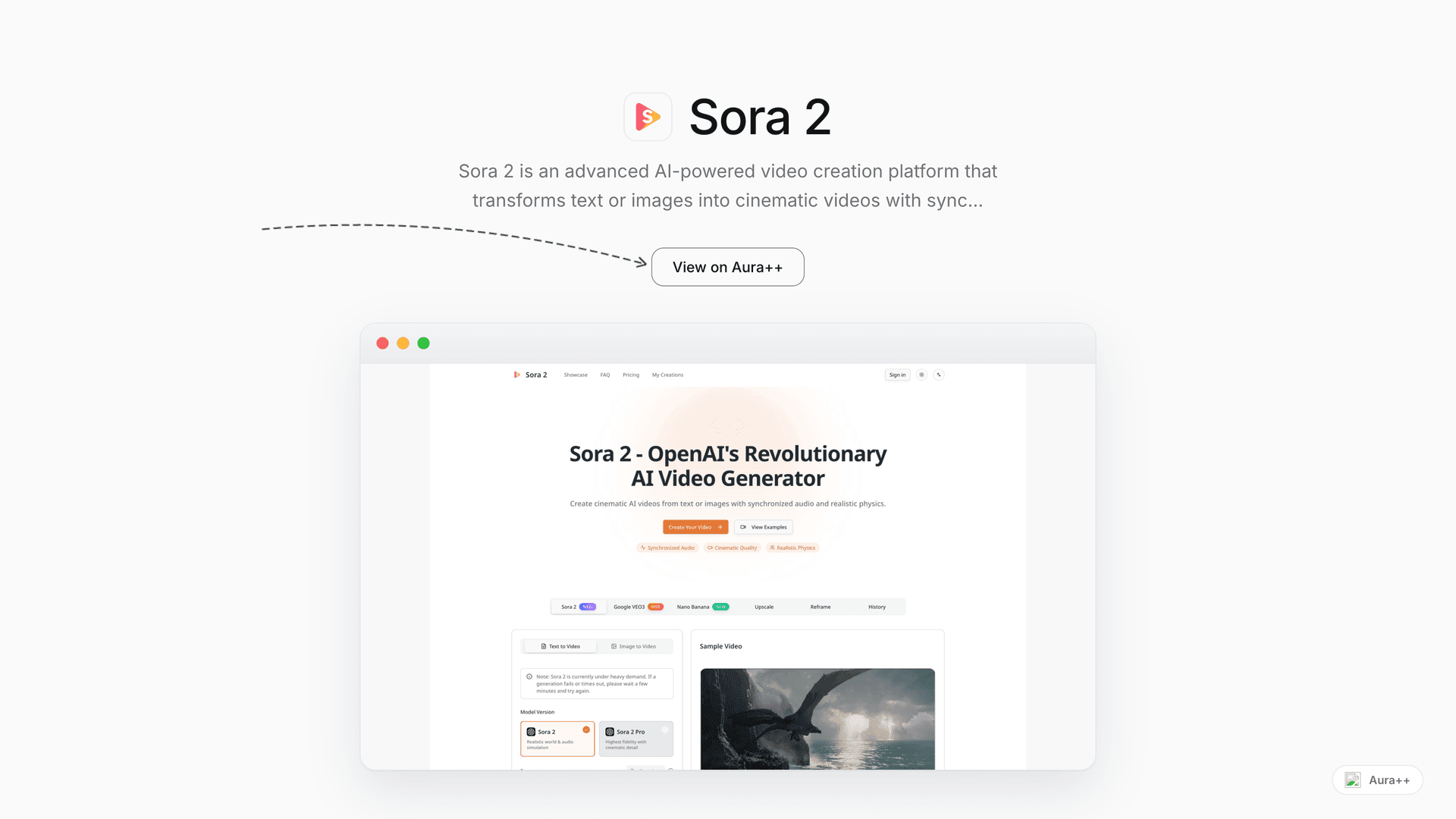 Sora 2 - Cinematic AI Video Generator with Audio launch story featured image on Aura++