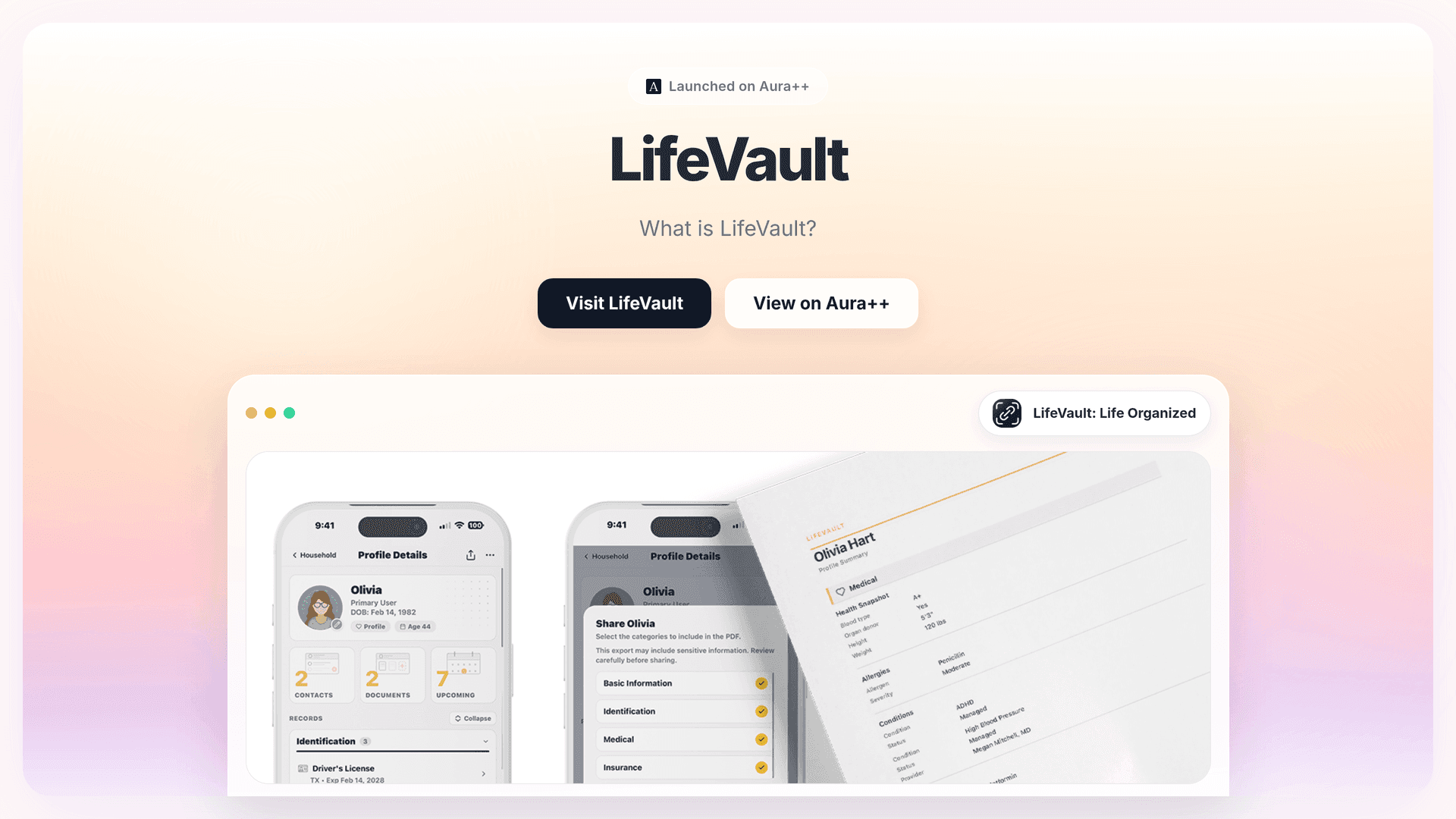 LifeVault: Life Organized launch story featured image on Aura++