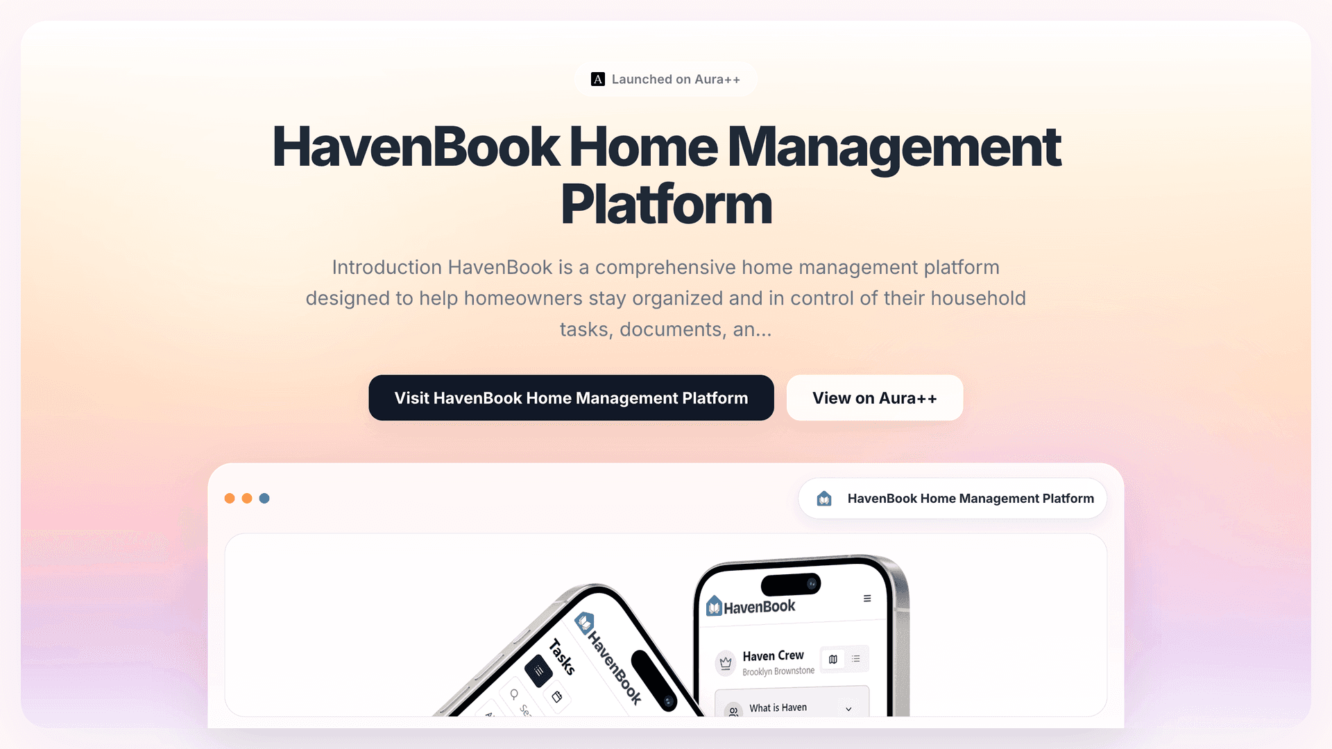 HavenBook Home Management Platform launch story featured image on Aura++