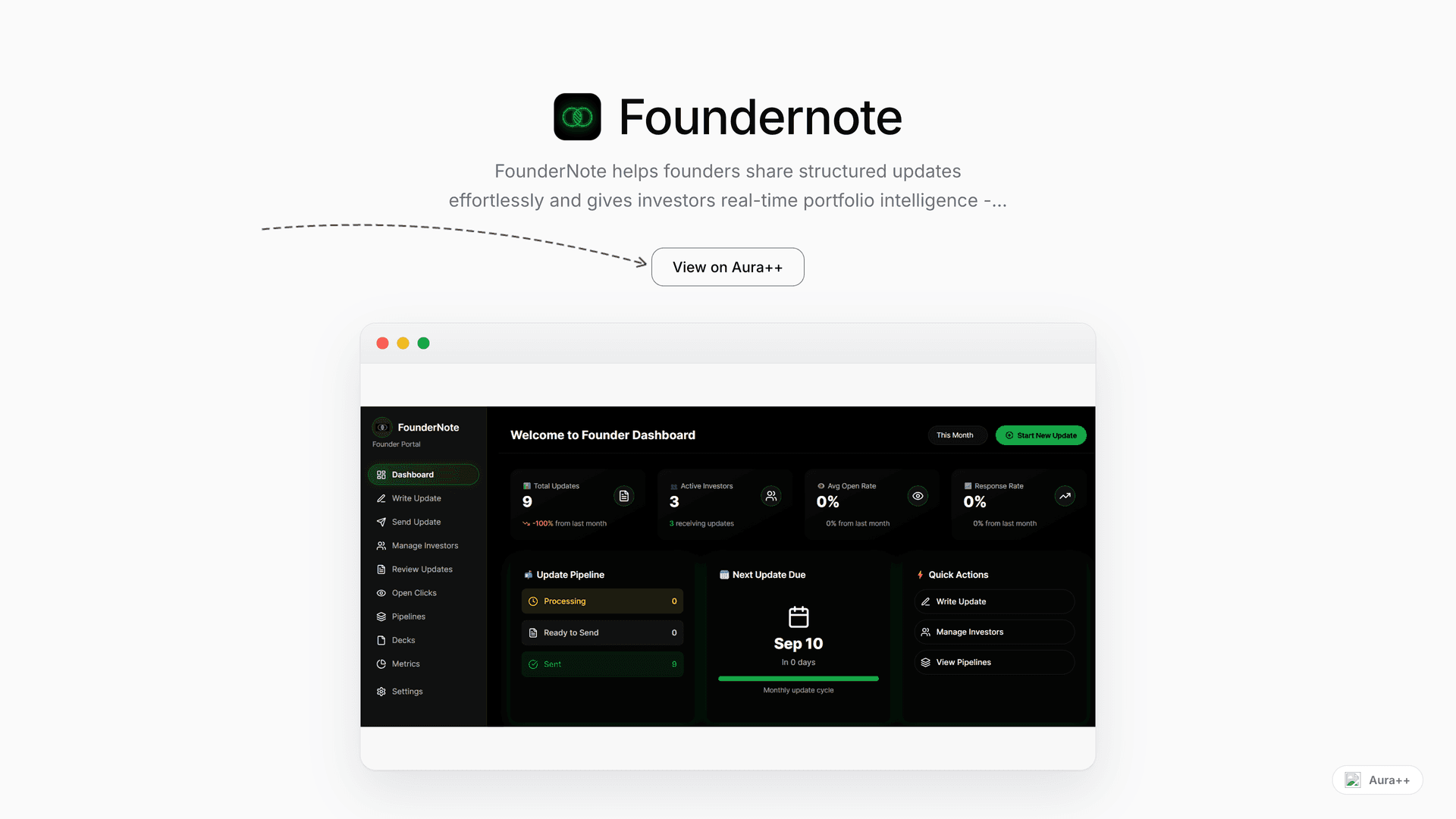 Foundernote launch story featured image on Aura++