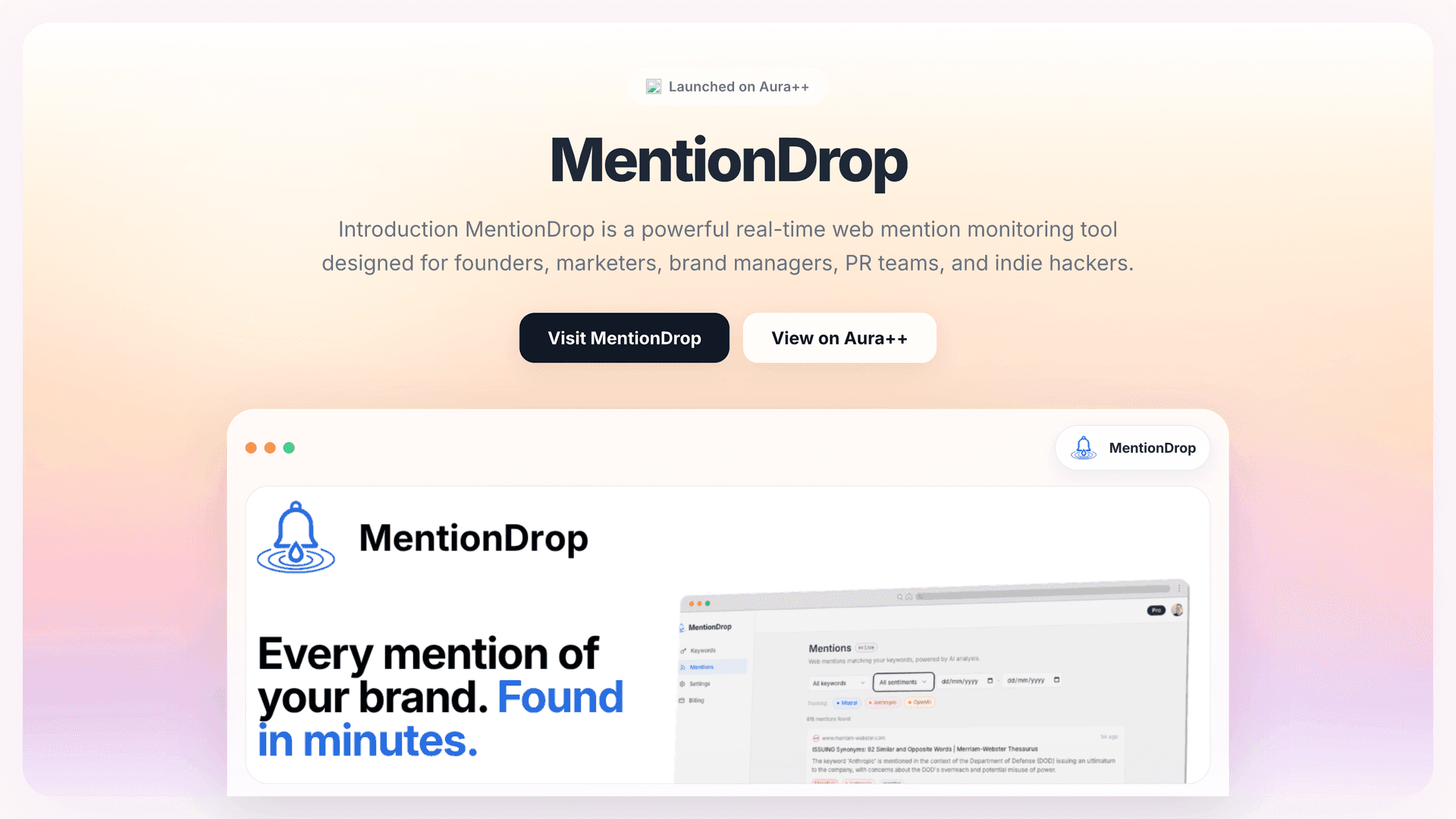 MentionDrop  launch featured image on Aura++