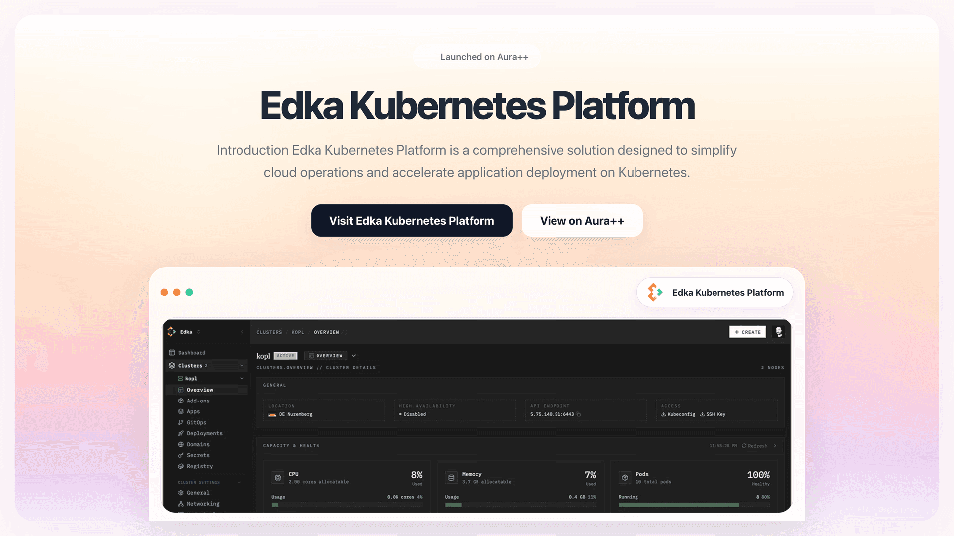 Edka Kubernetes Platform launch story featured image on Aura++