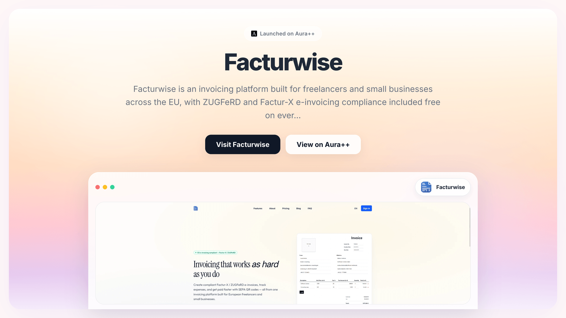Facturwise launch story featured image on Aura++