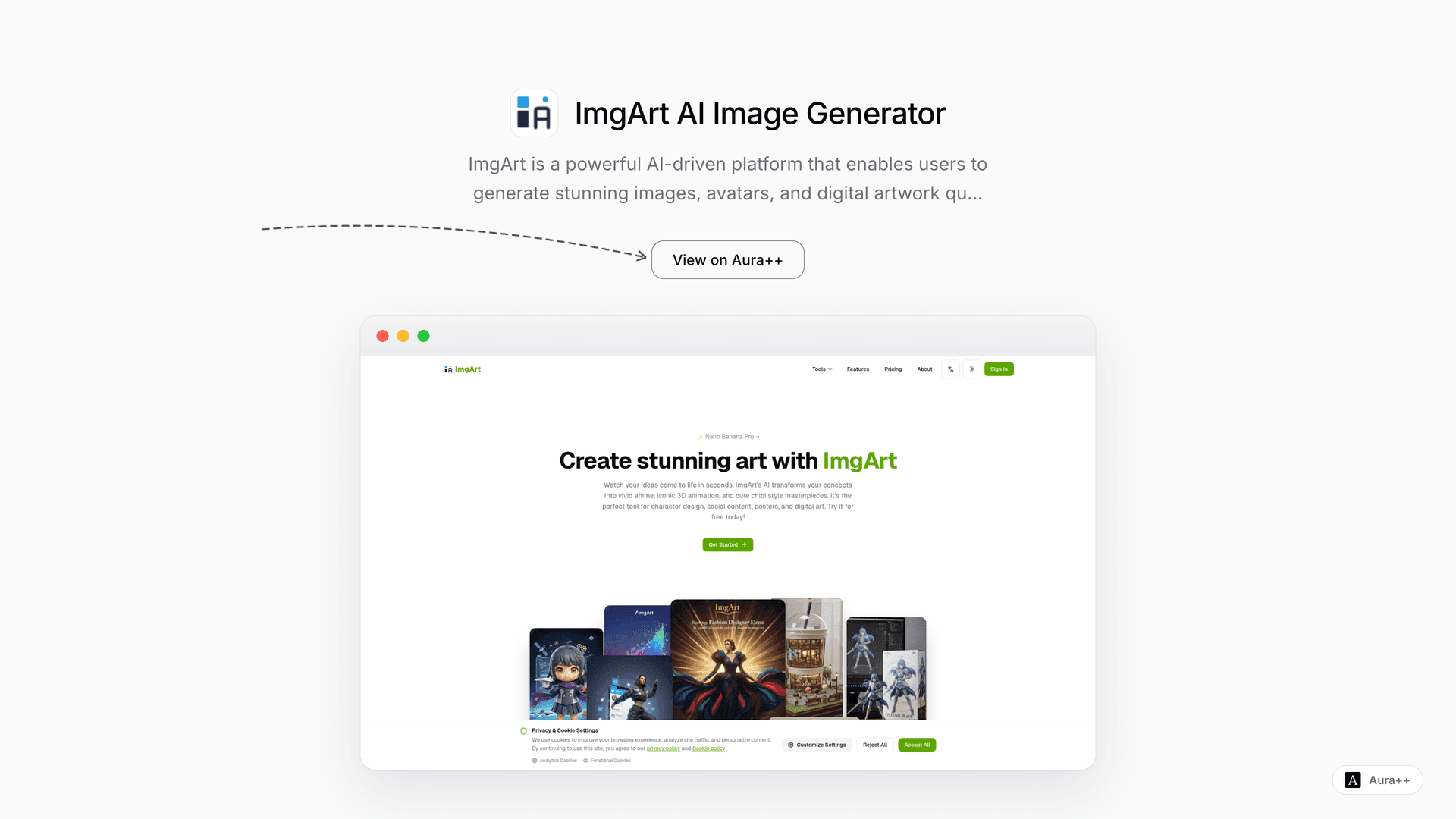 ImgArt AI Image Generator launch story featured image on Aura++