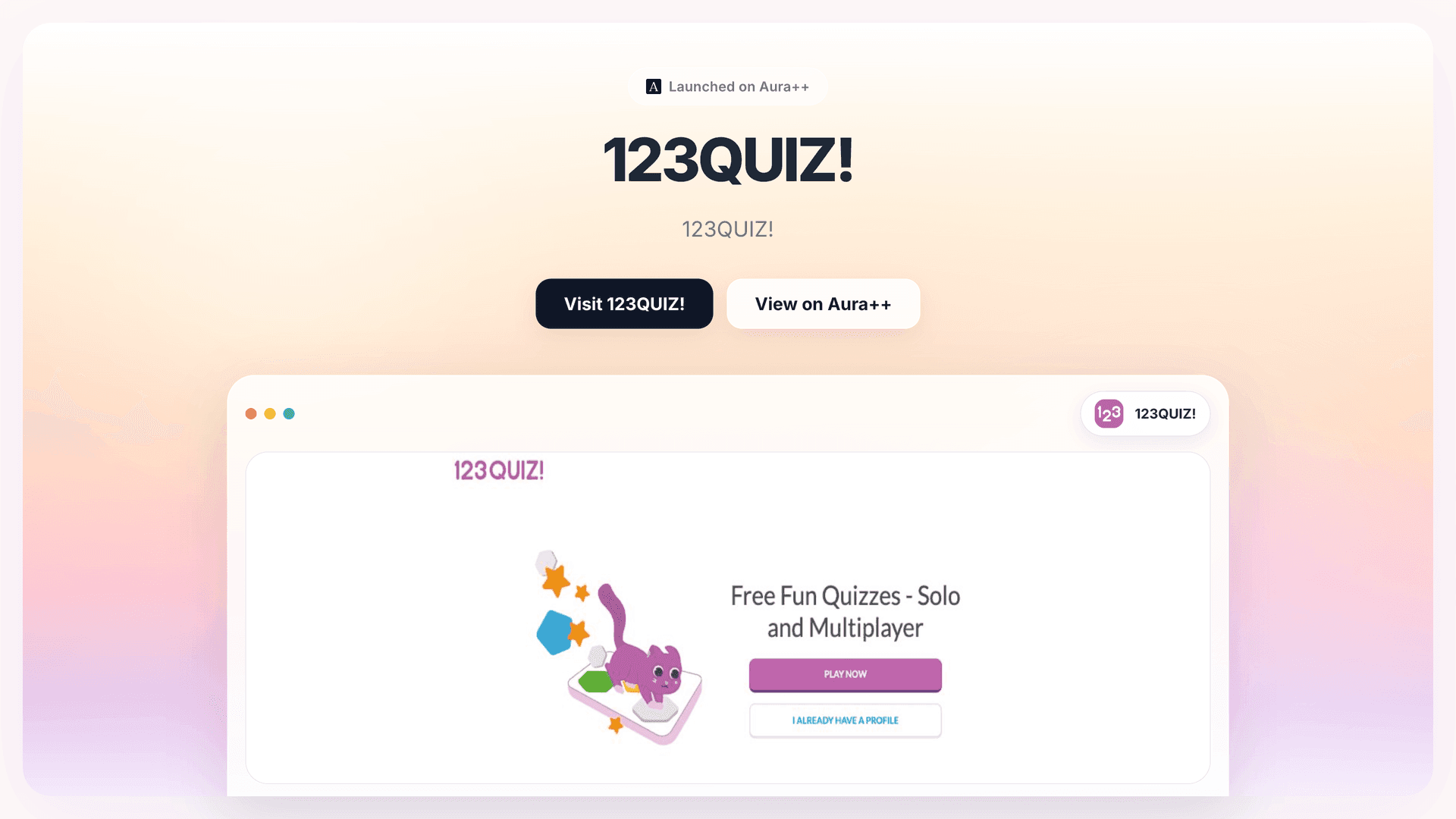 123QUIZ! launch story featured image on Aura++