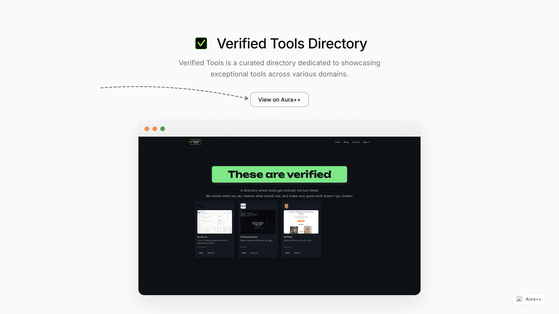 Verified Tools Directory launch story featured image on Aura++