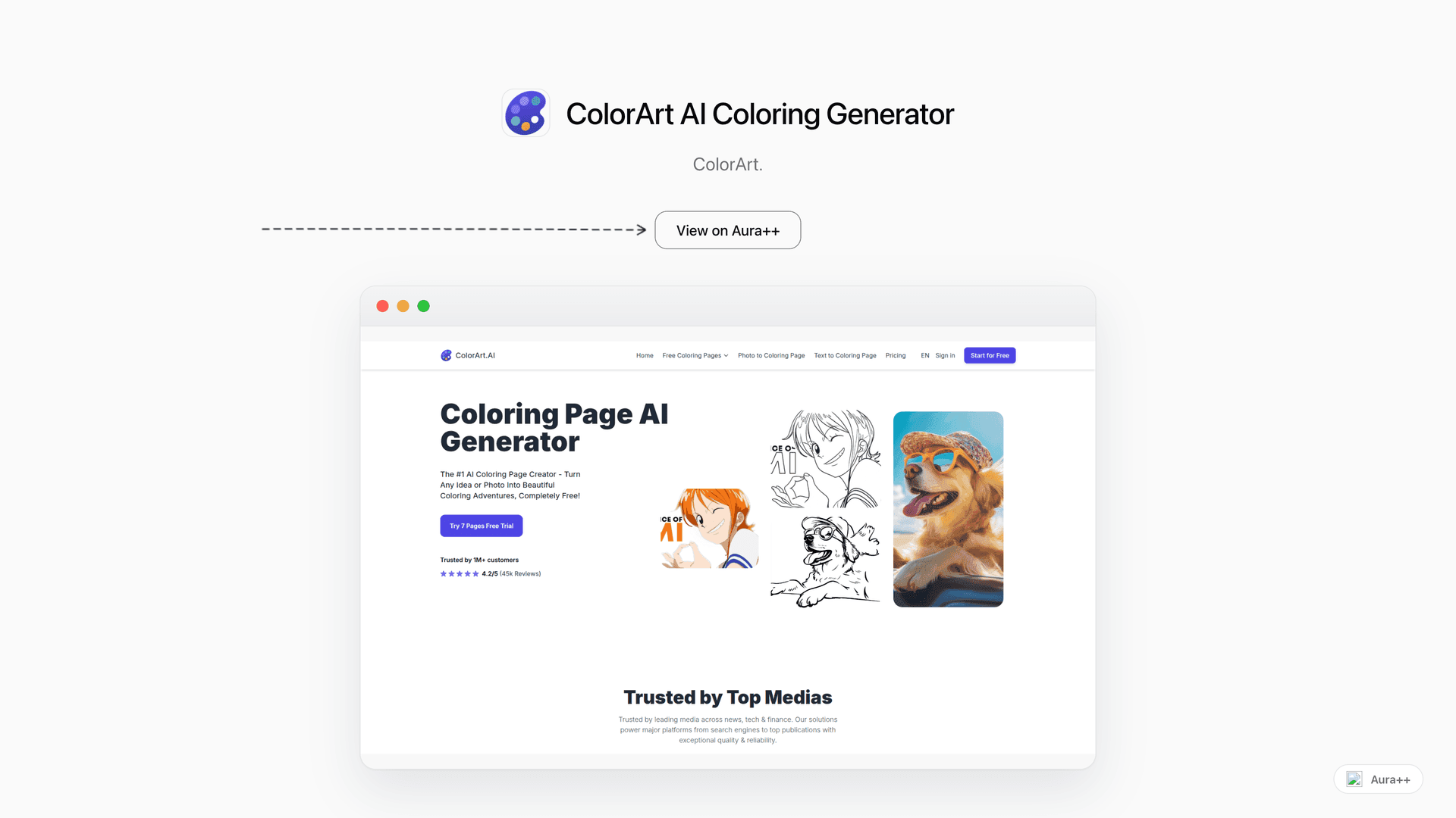 ColorArt AI Coloring Generator launch story featured image on Aura++