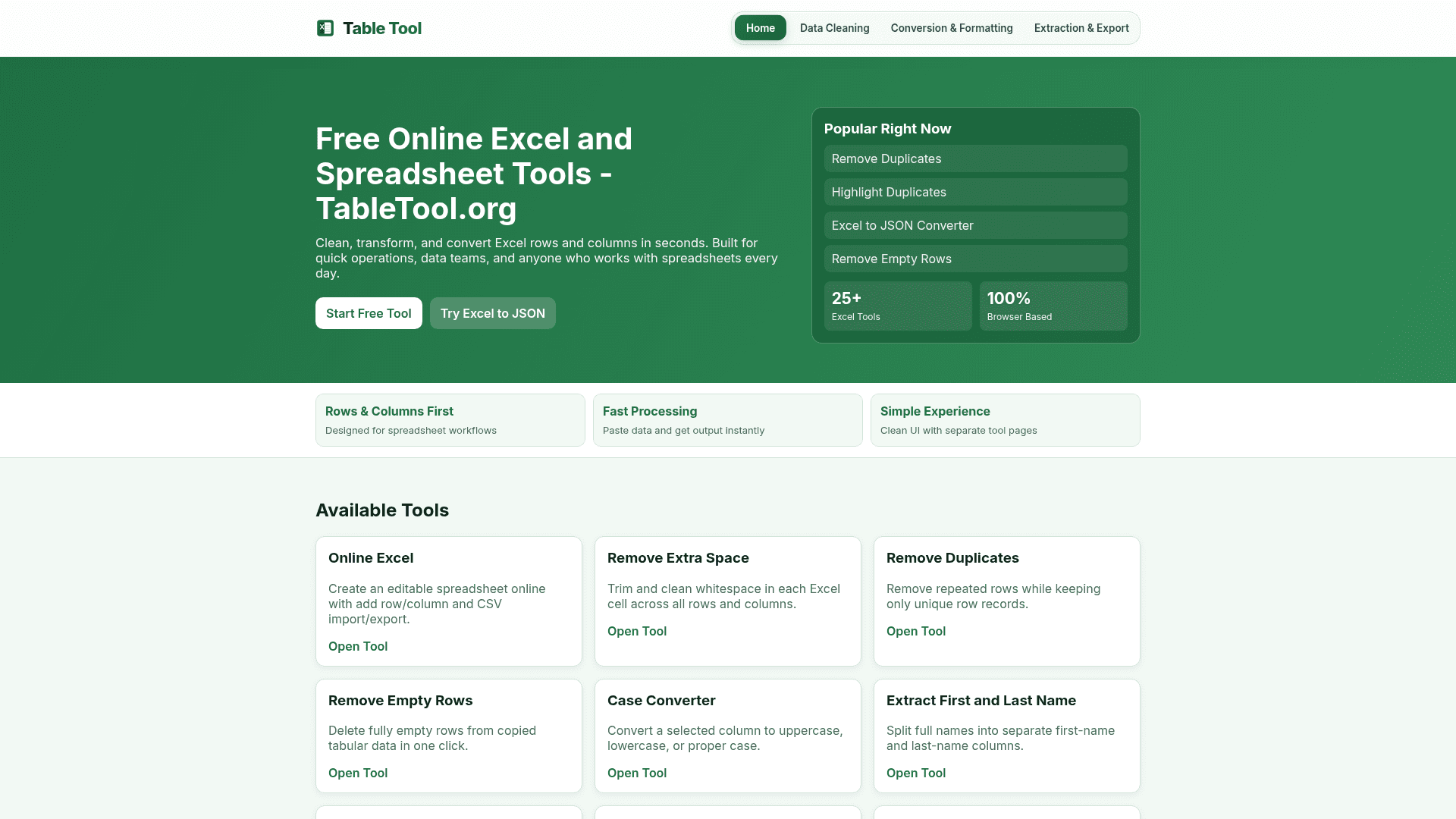 TableTool Online Spreadsheet Utilities product preview for startup listing on Aura++