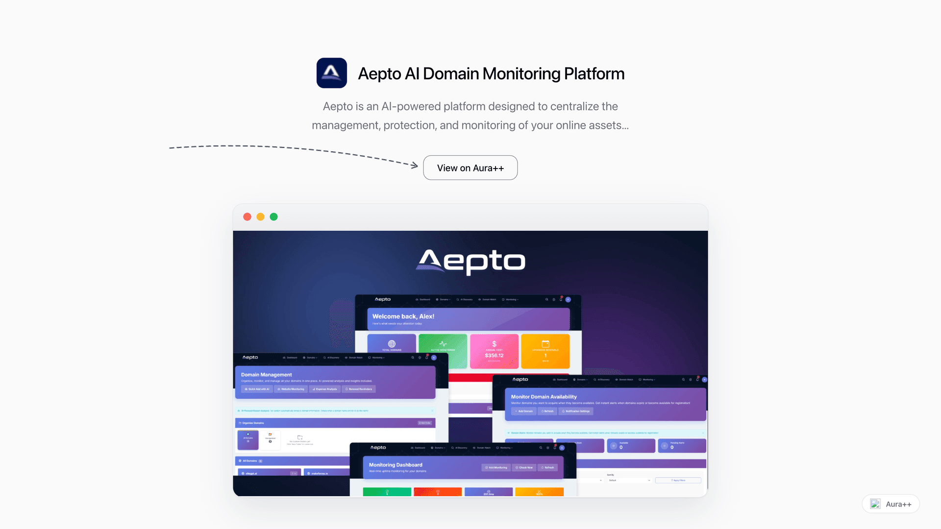 Aepto AI Domain Monitoring Platform launch story featured image on Aura++