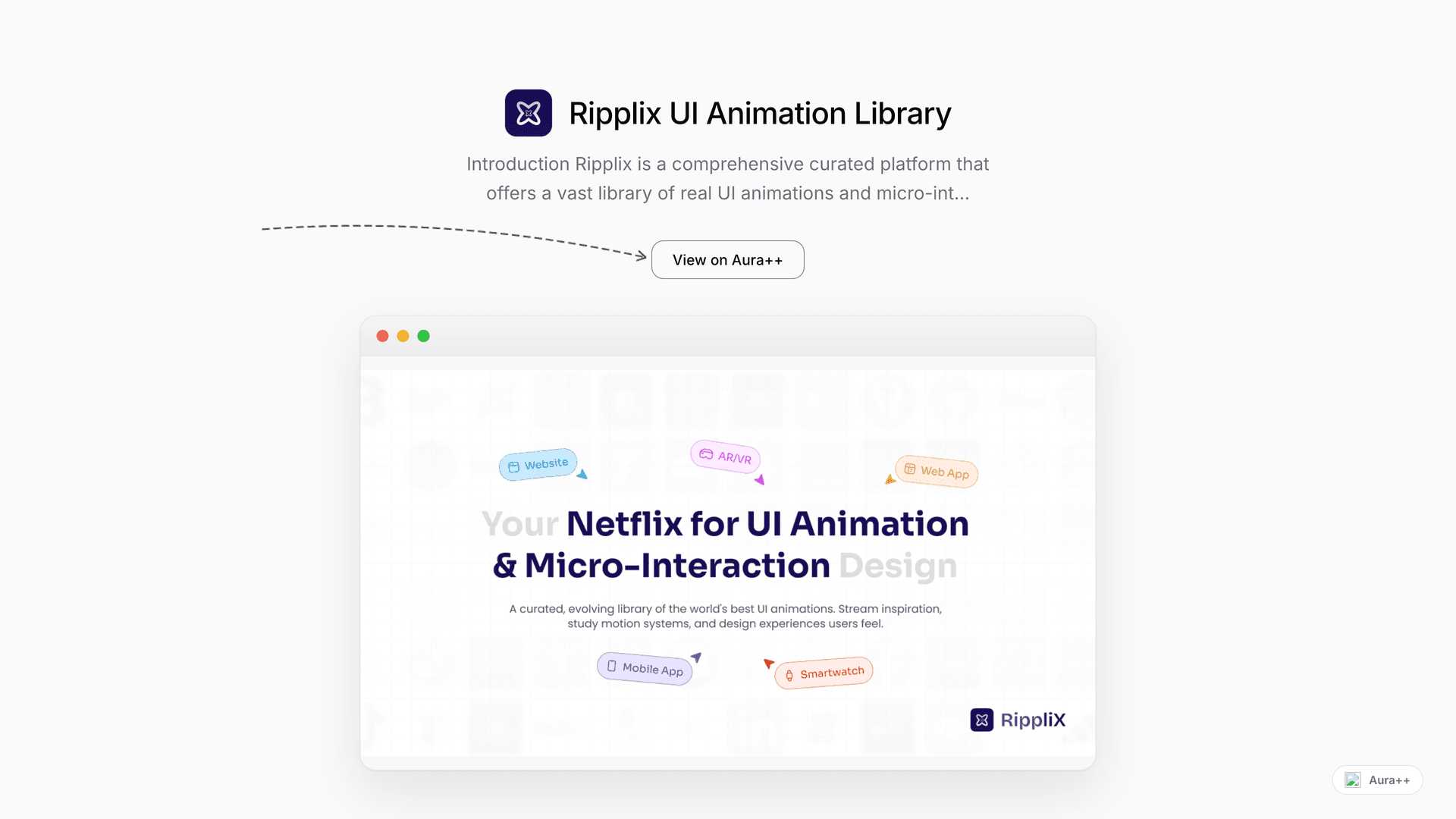 Ripplix UI Animation Library launch story featured image on Aura++