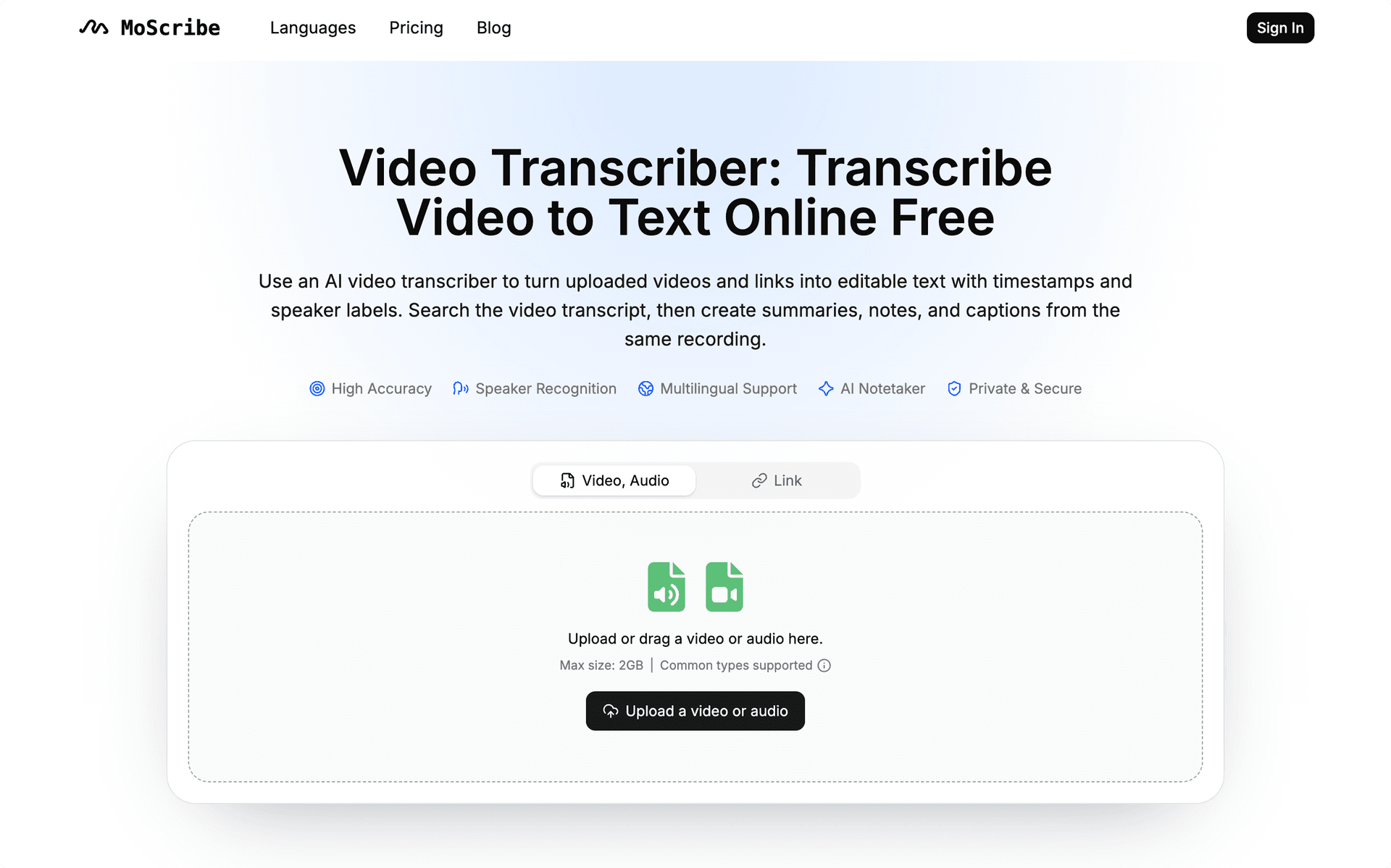 MoScribe product preview for startup listing on Aura++
