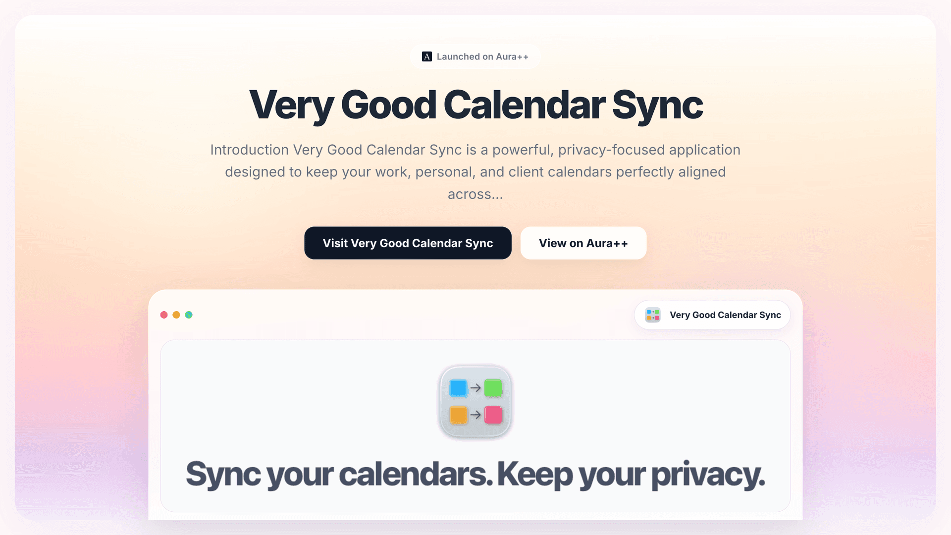Very Good Calendar Sync launch story featured image on Aura++
