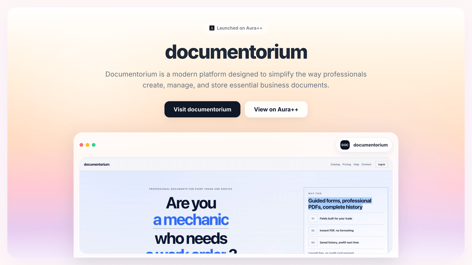 documentorium launch featured image on Aura++