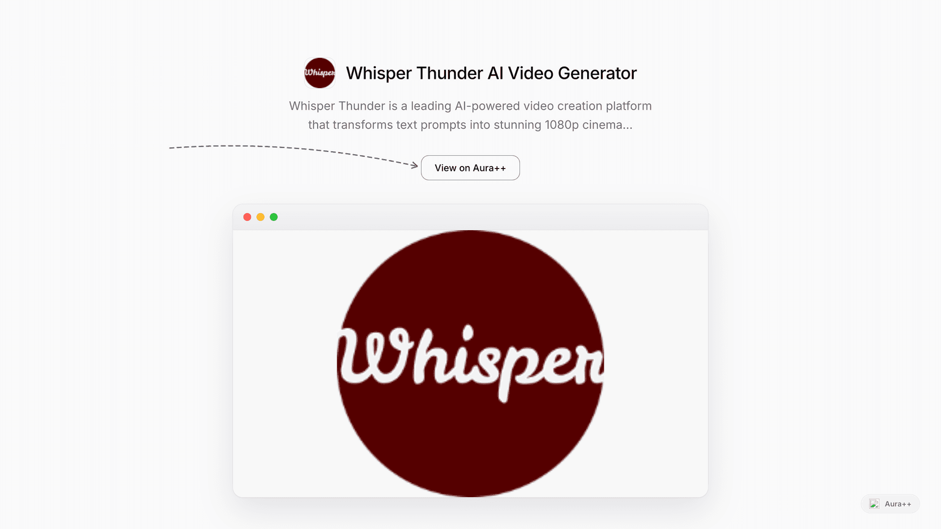 Whisper Thunder AI Video Generator launch story featured image on Aura++