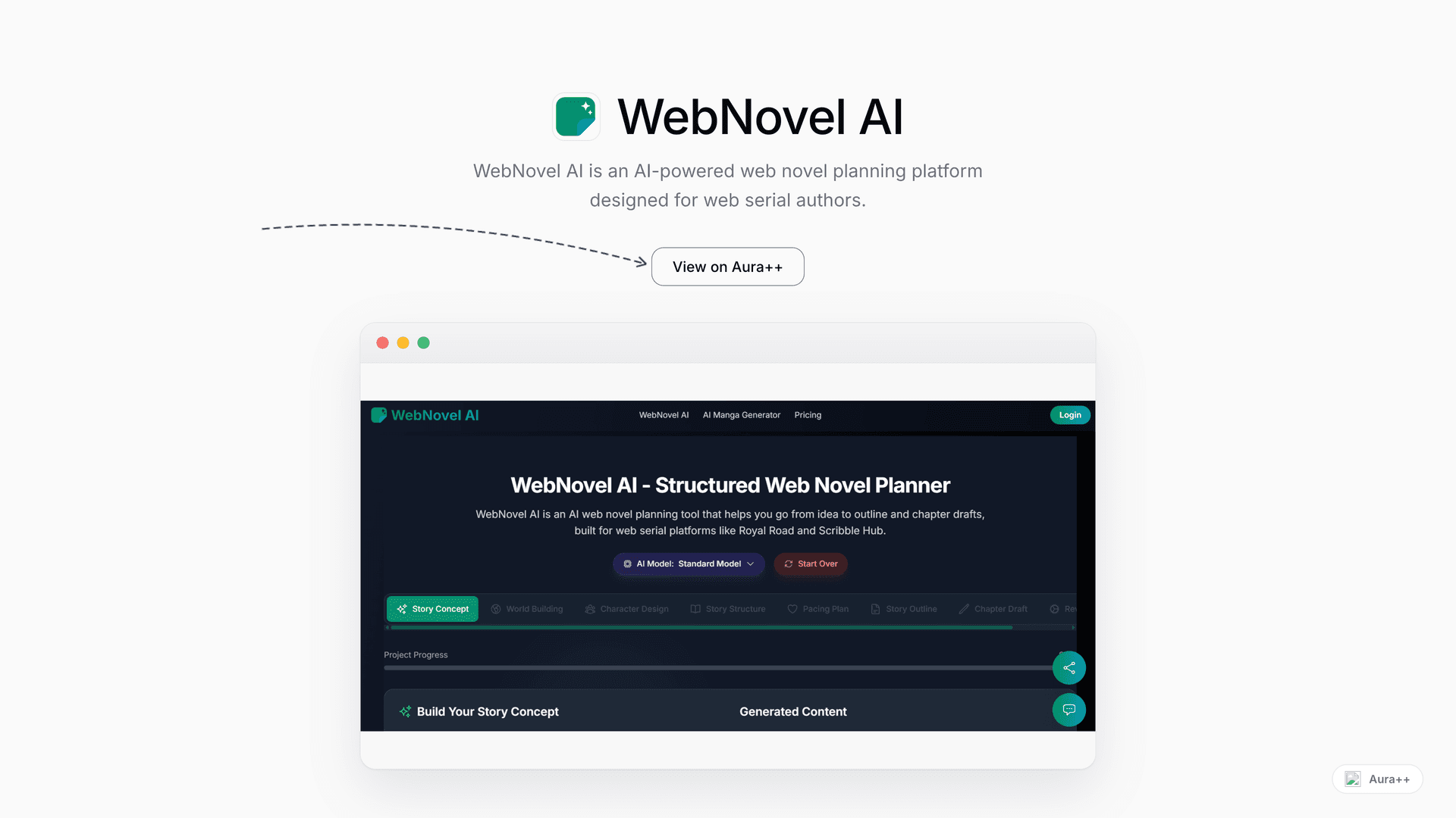 WebNovel AI - Web Novel Planning Tool launch story featured image on Aura++