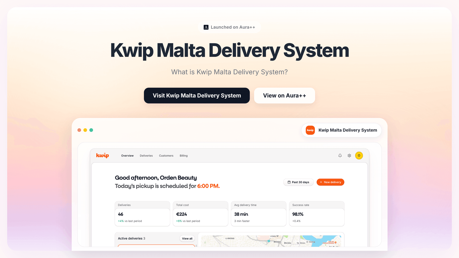 Kwip Malta Delivery System launch story featured image on Aura++
