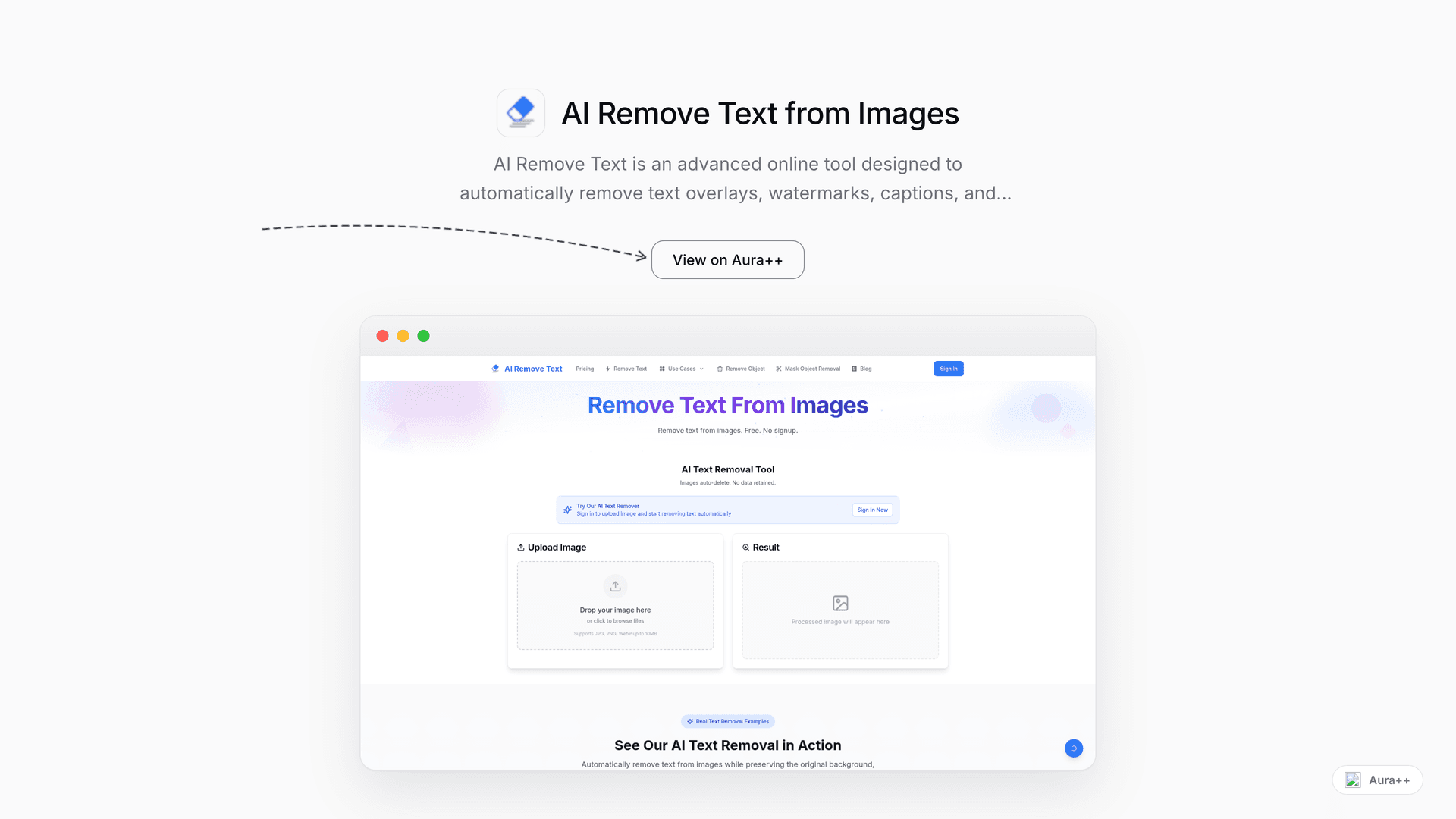 AI Remove Text from Images launch story featured image on Aura++
