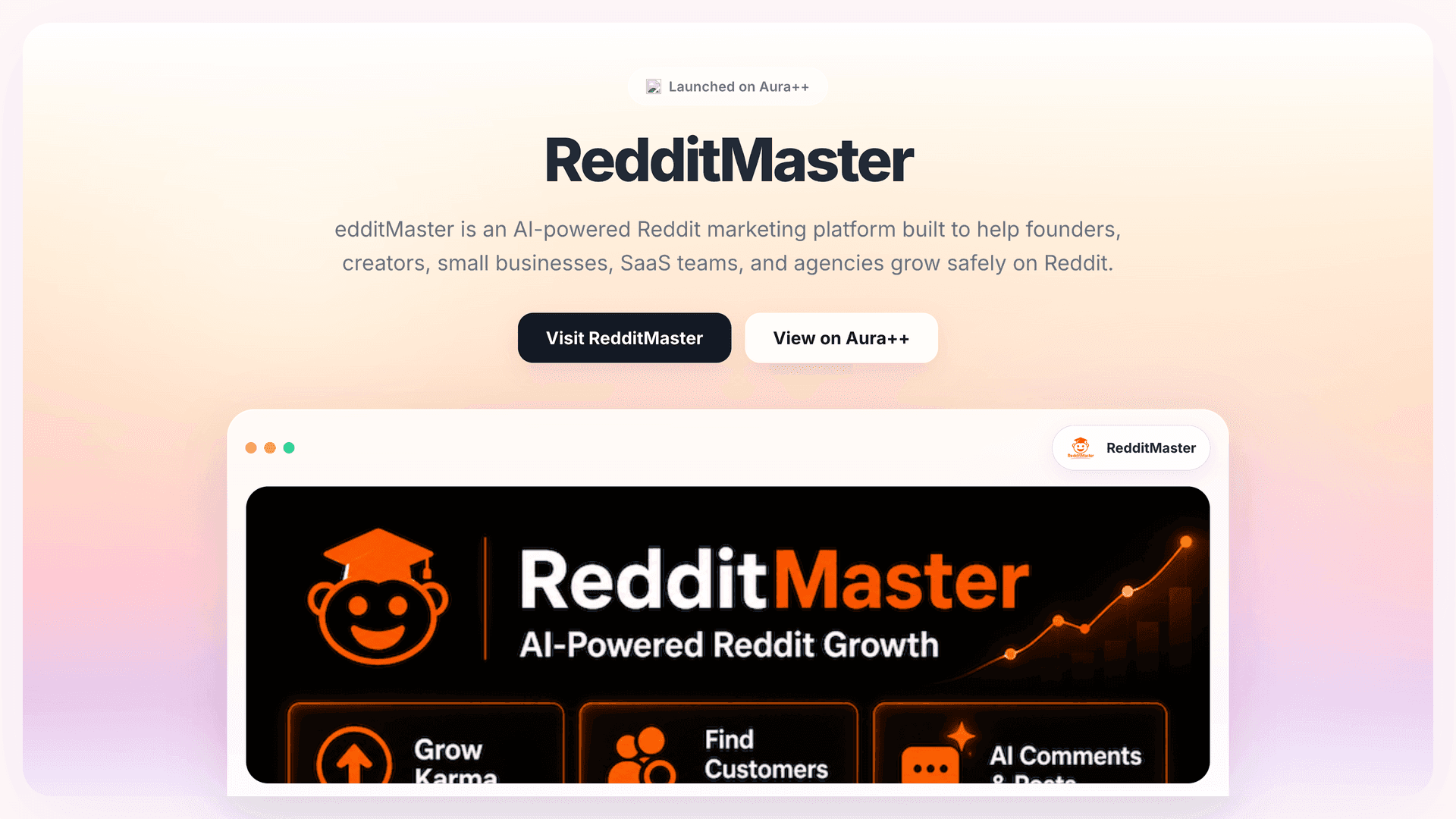 RedditMaster launch featured image on Aura++