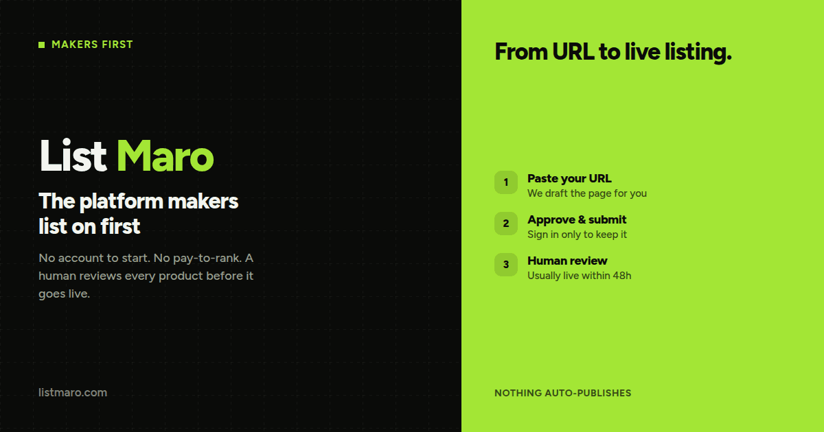 List Maro: Curated SaaS Directory product preview for startup listing on Aura++