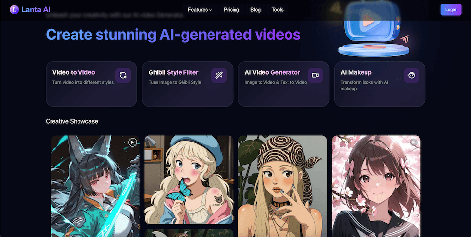 Lanta AI Video Generator product preview for startup listing on Aura++