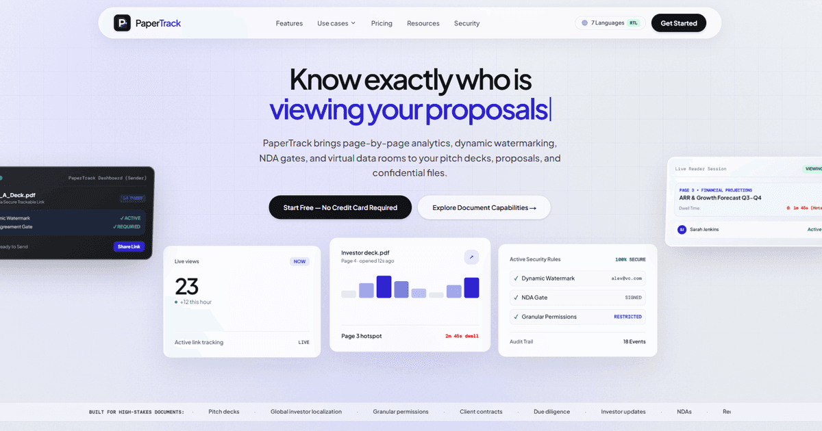 PaperTrack Secure Document Sharing product preview for startup listing on Aura++
