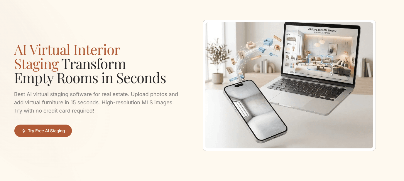 AI Virtual Interior Staging product preview for startup listing on Aura++