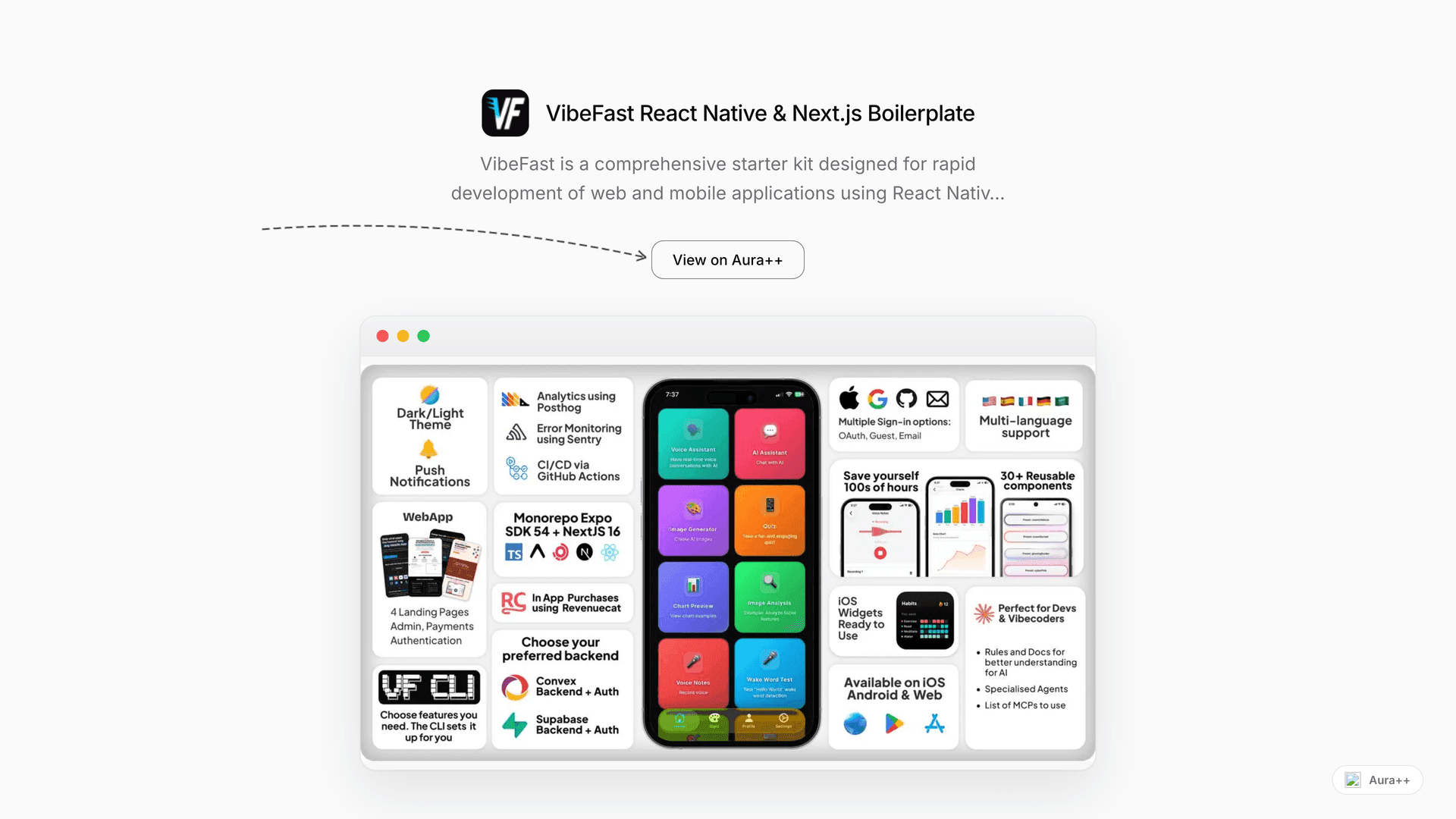VibeFast React Native & Next.js Boilerplate launch story featured image on Aura++