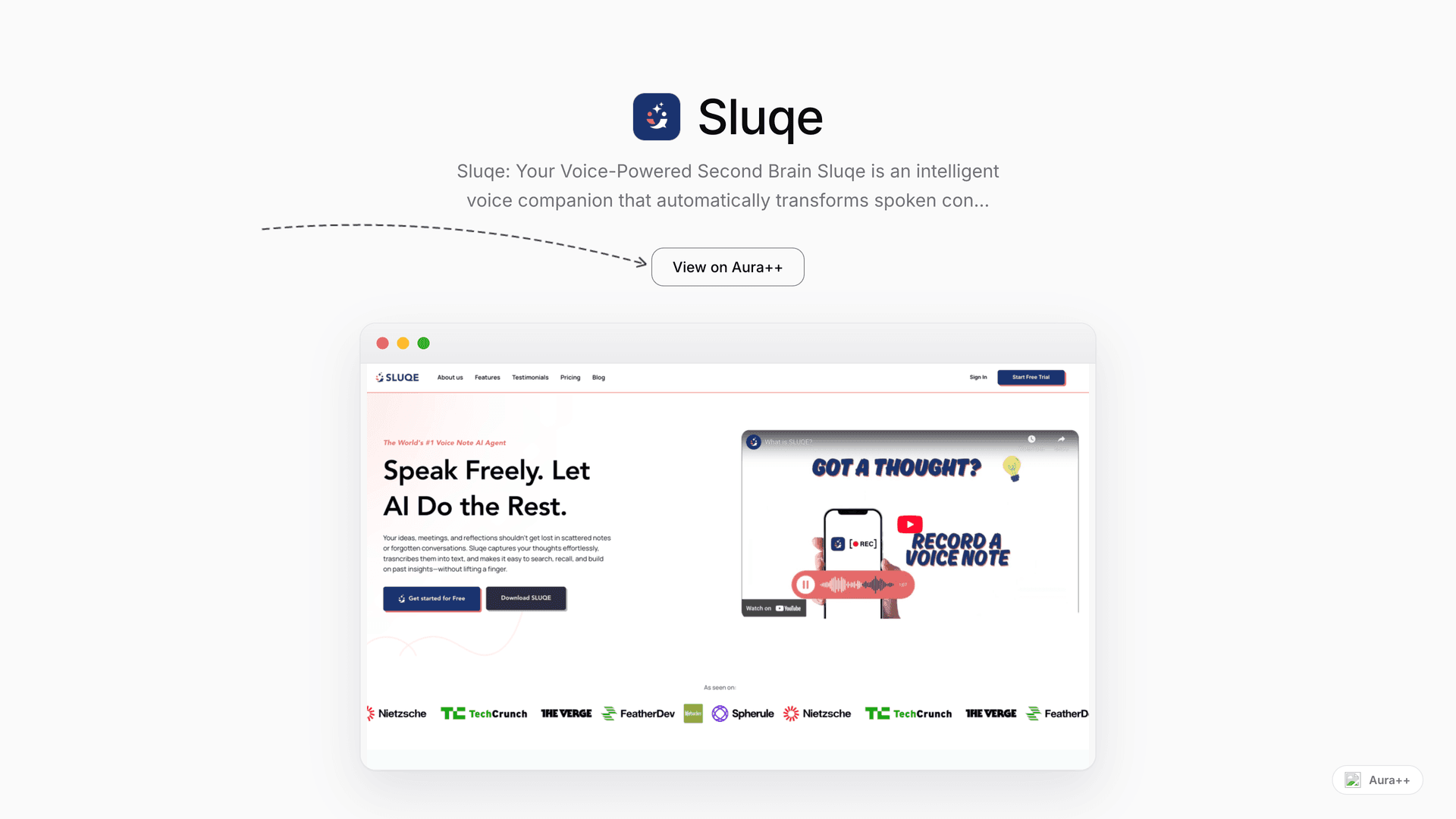 Sluqe launch story featured image on Aura++