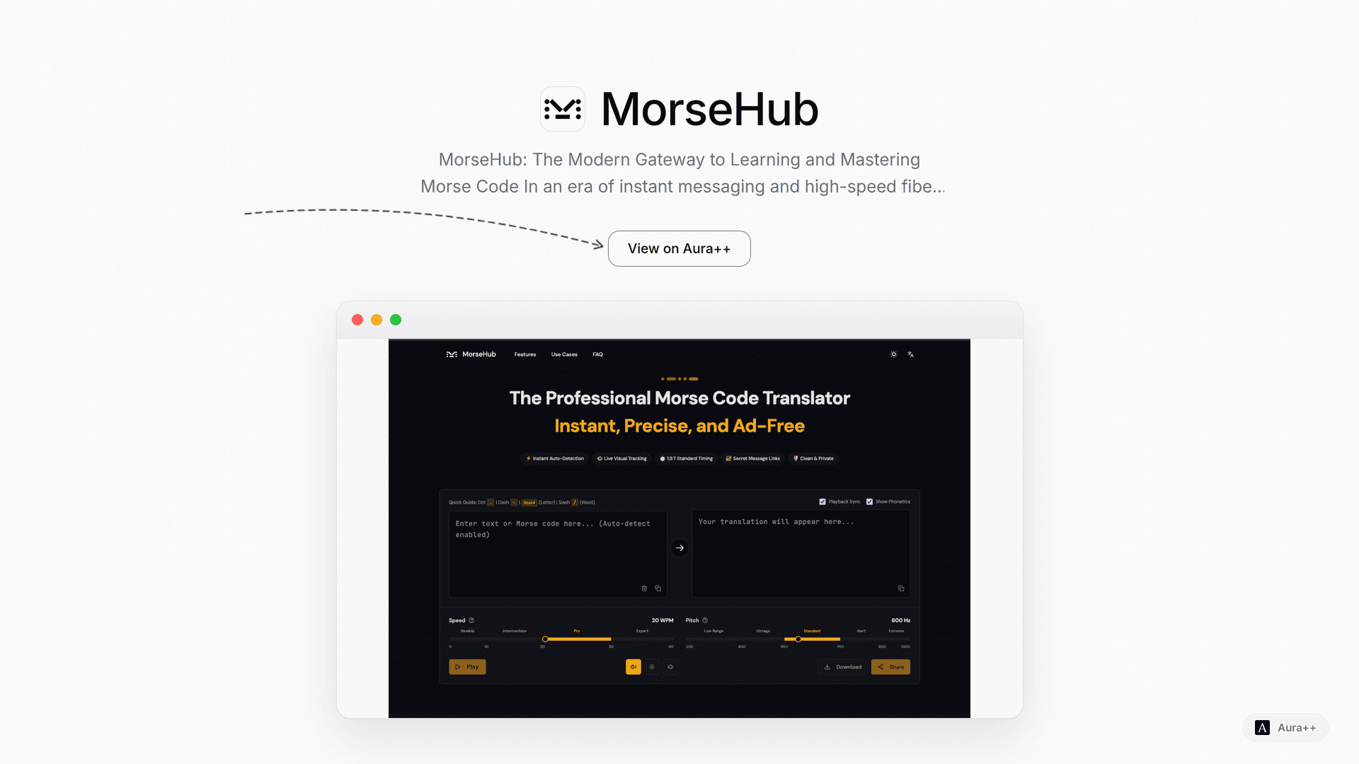 MorseHub launch story featured image on Aura++