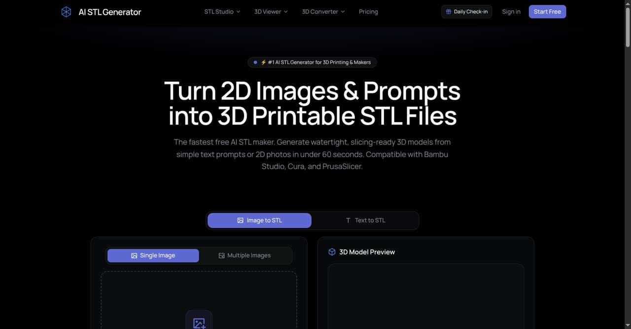 AI STL Generator product preview for startup listing on Aura++