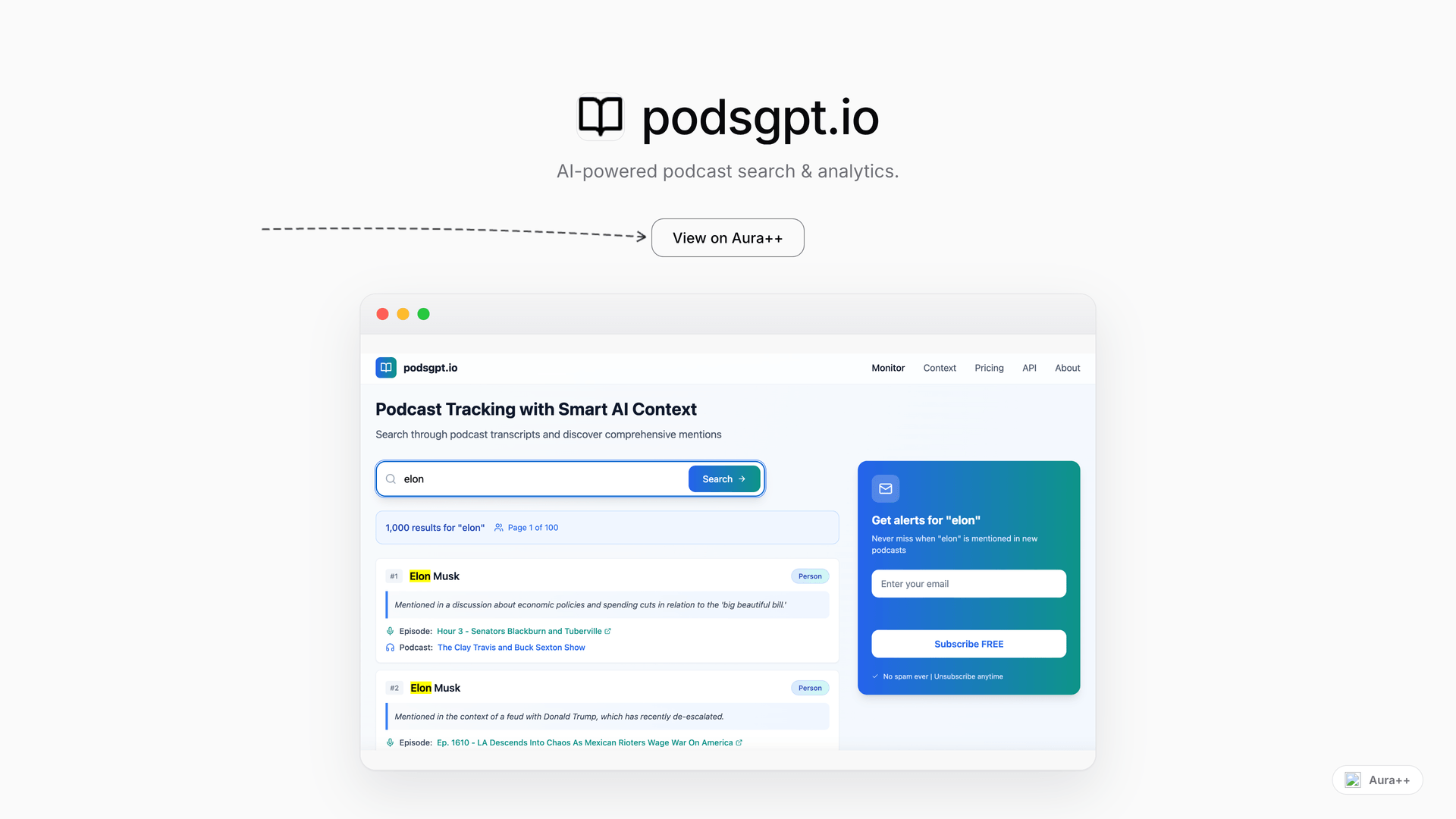 podsgpt.io launch story featured image on Aura++