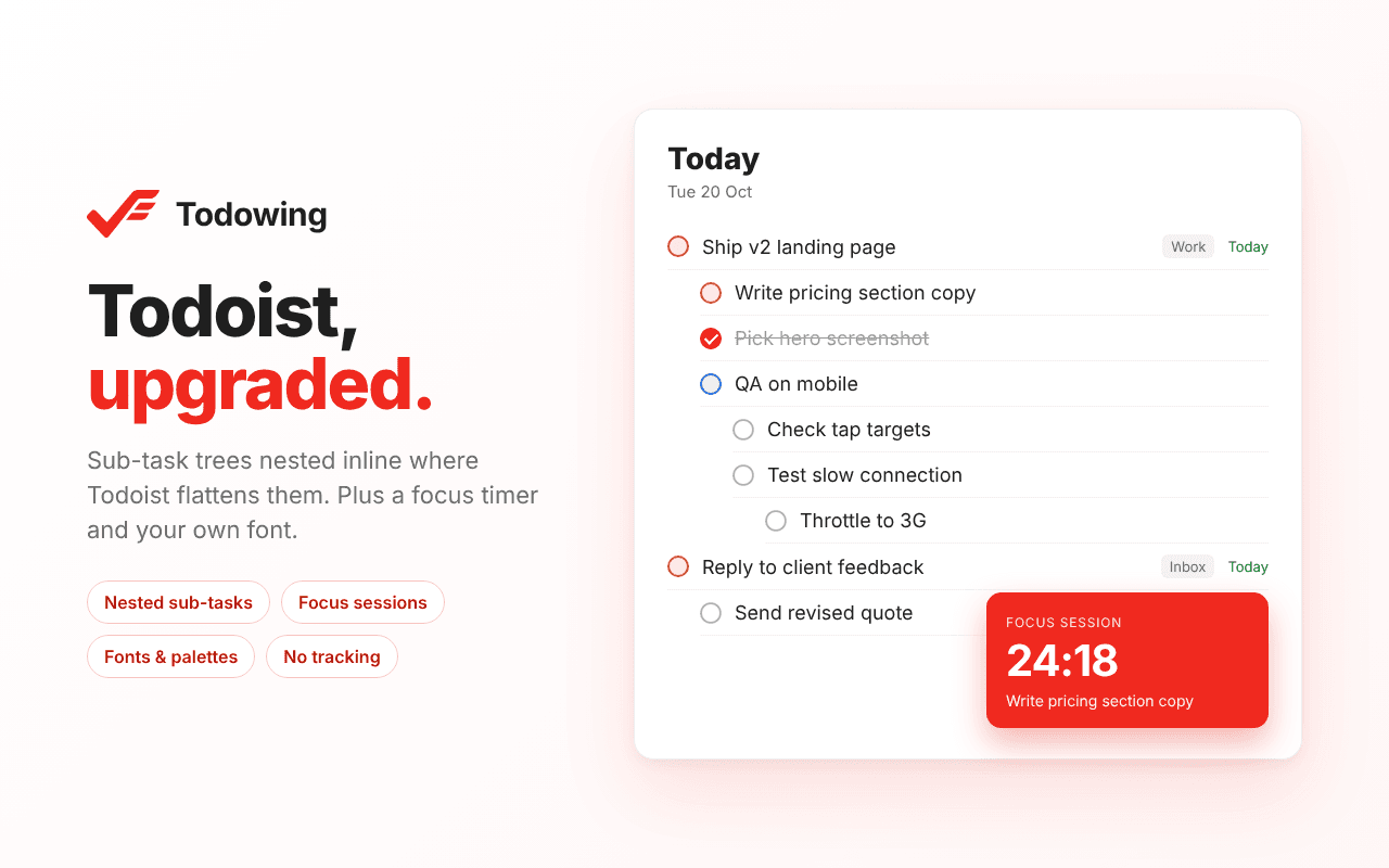 Todowing product preview for startup listing on Aura++