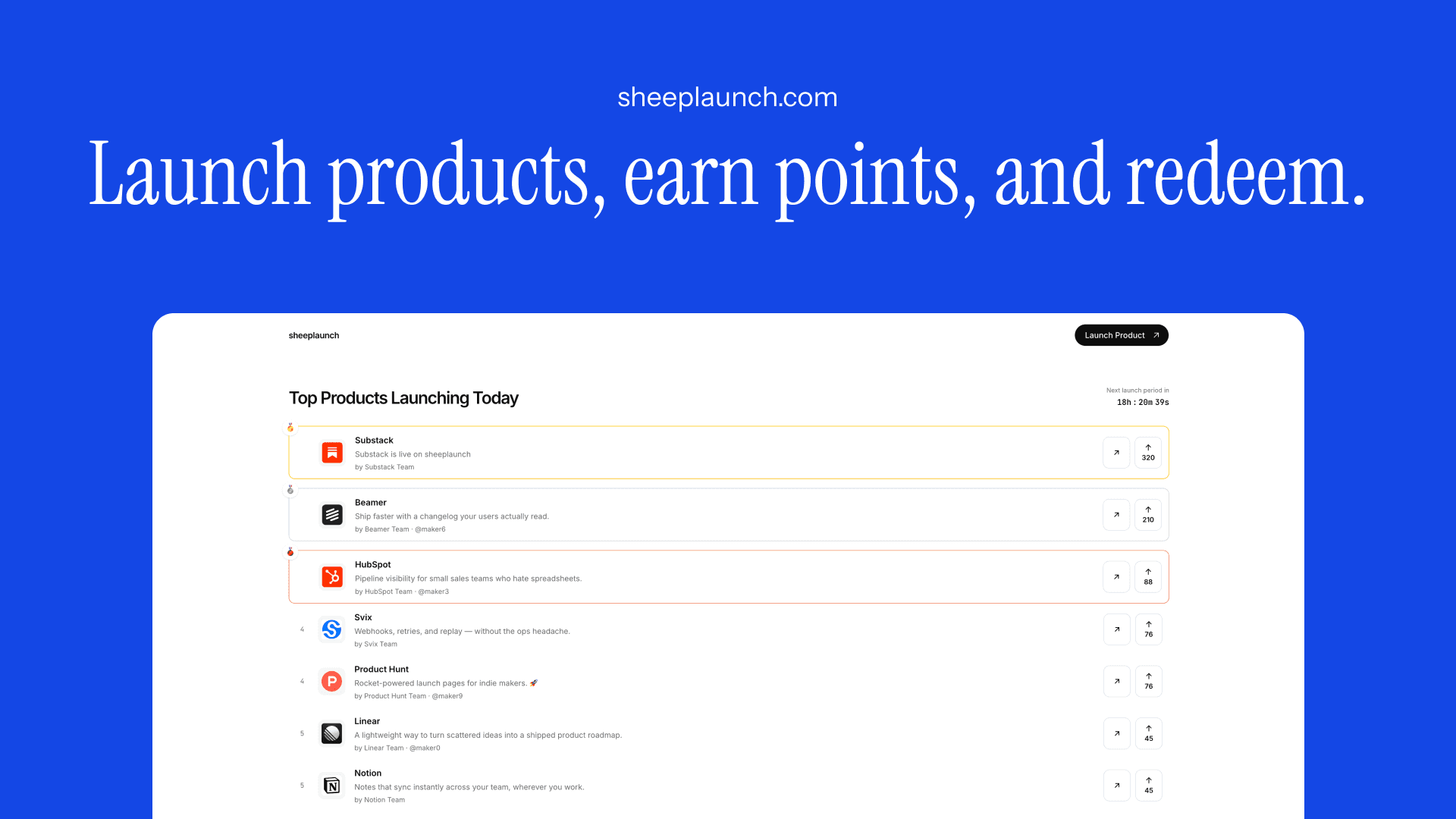 Sheeplaunch Product Launch Platform product preview for startup listing on Aura++
