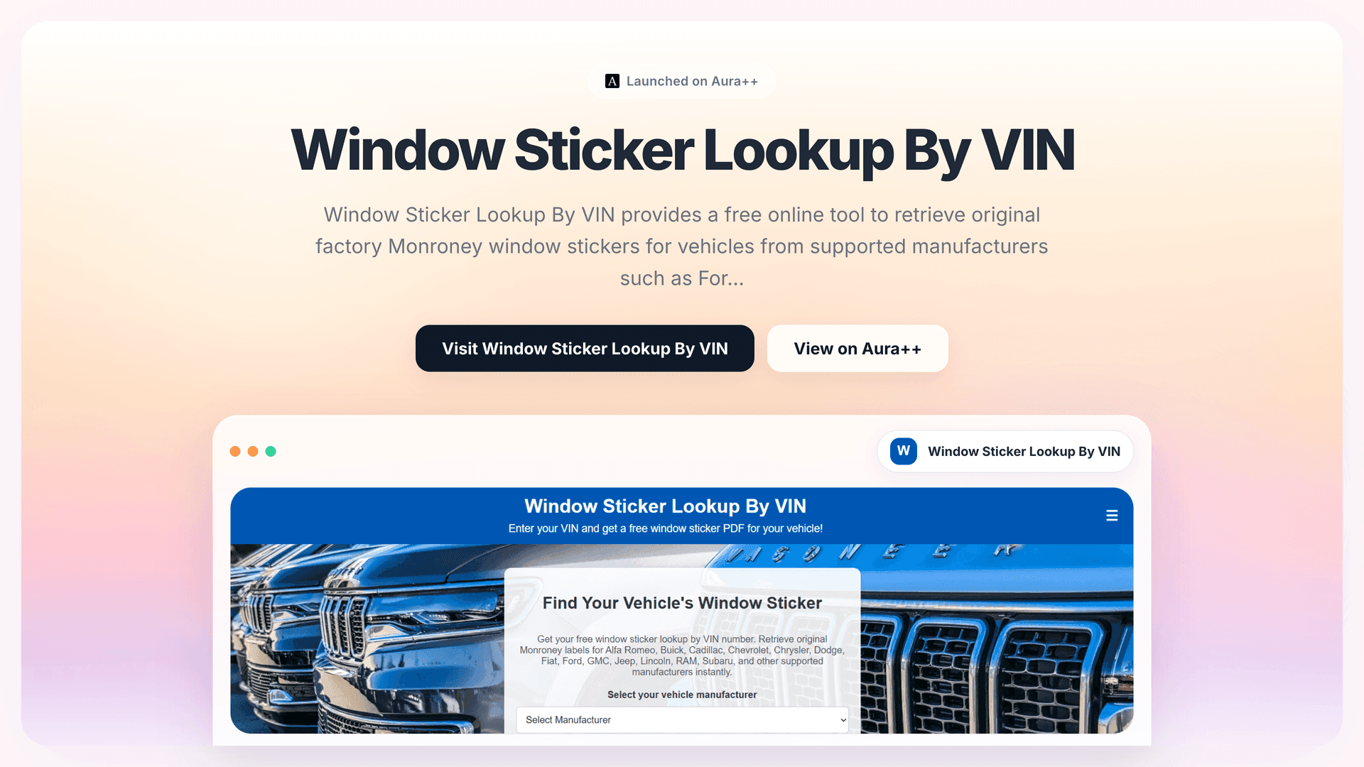 Window Sticker Lookup By VIN launch story featured image on Aura++
