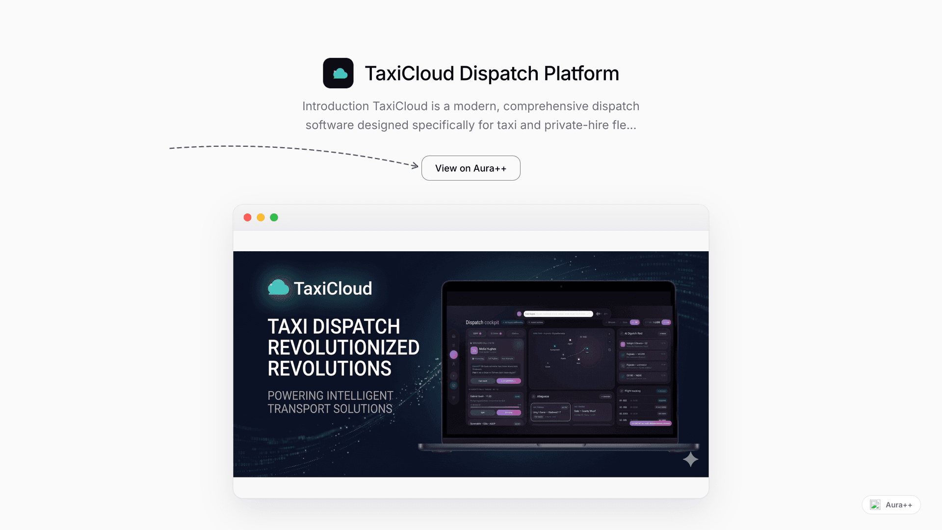 TaxiCloud Dispatch Platform launch story featured image on Aura++