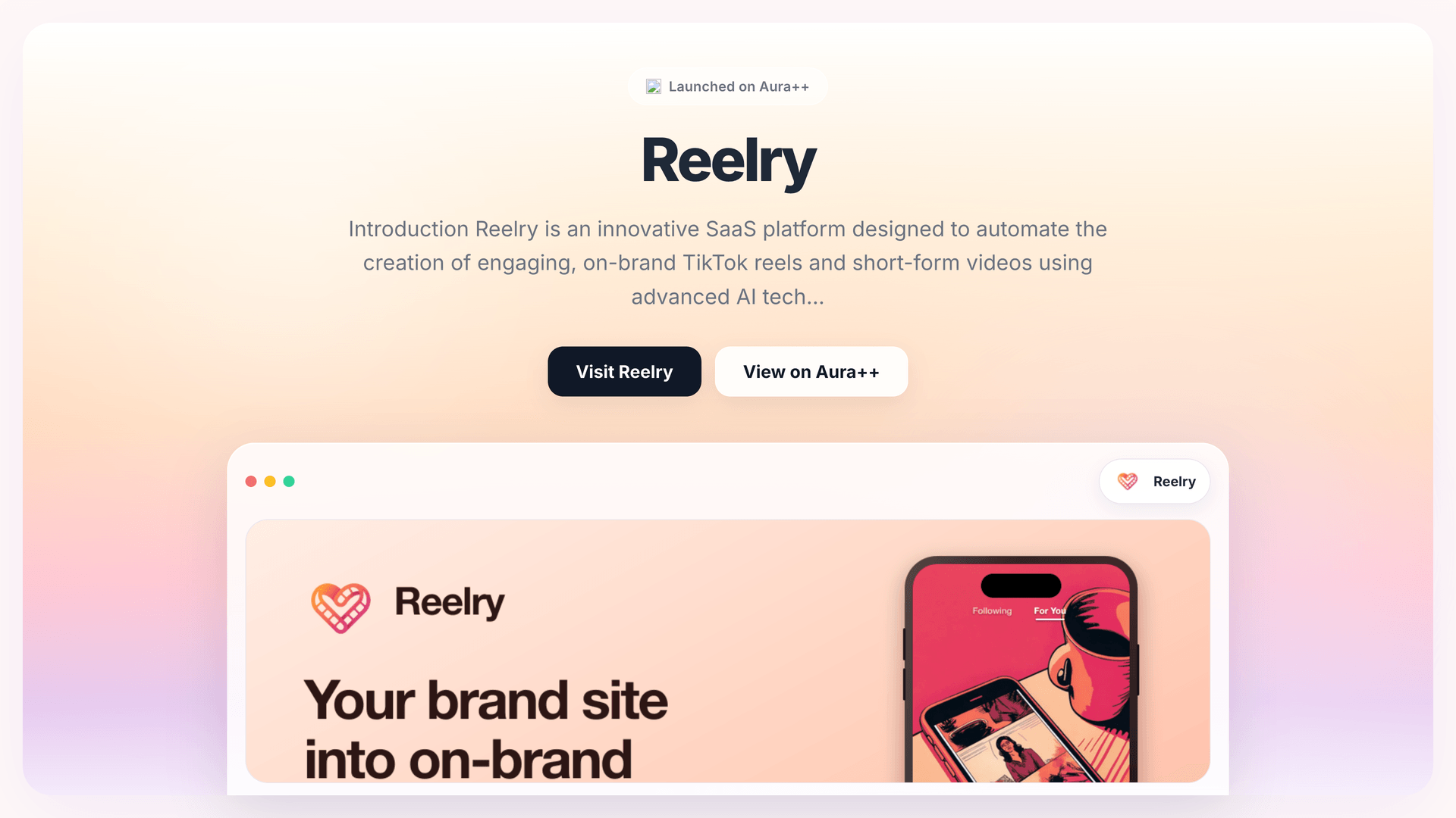 Reelry launch story featured image on Aura++