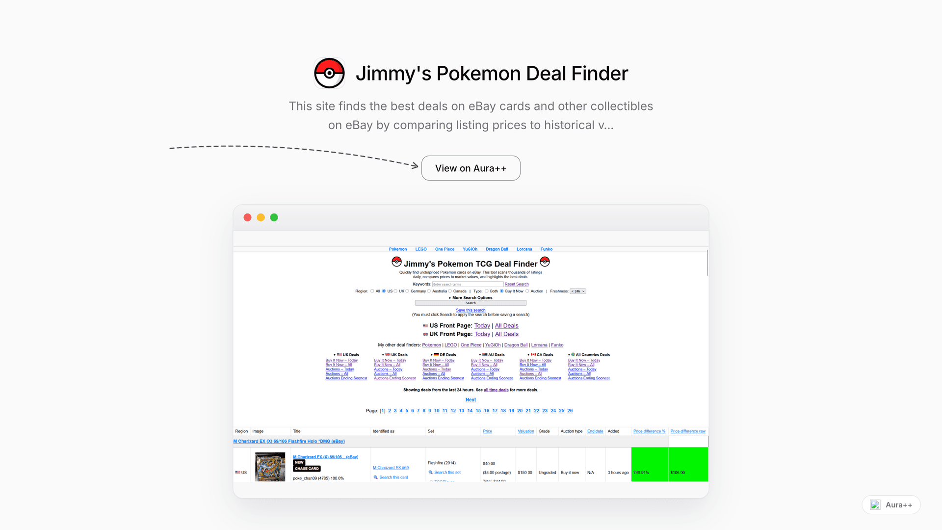 Jimmy's Pokemon Deal Finder launch story featured image on Aura++
