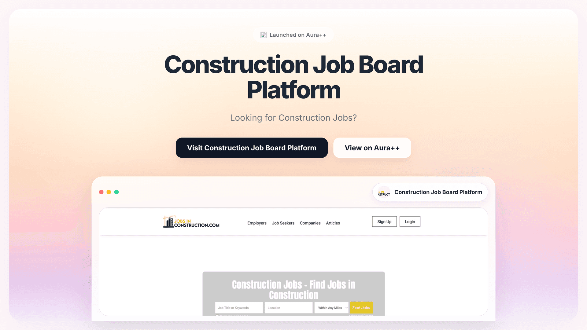 Construction Job Board Platform launch story featured image on Aura++