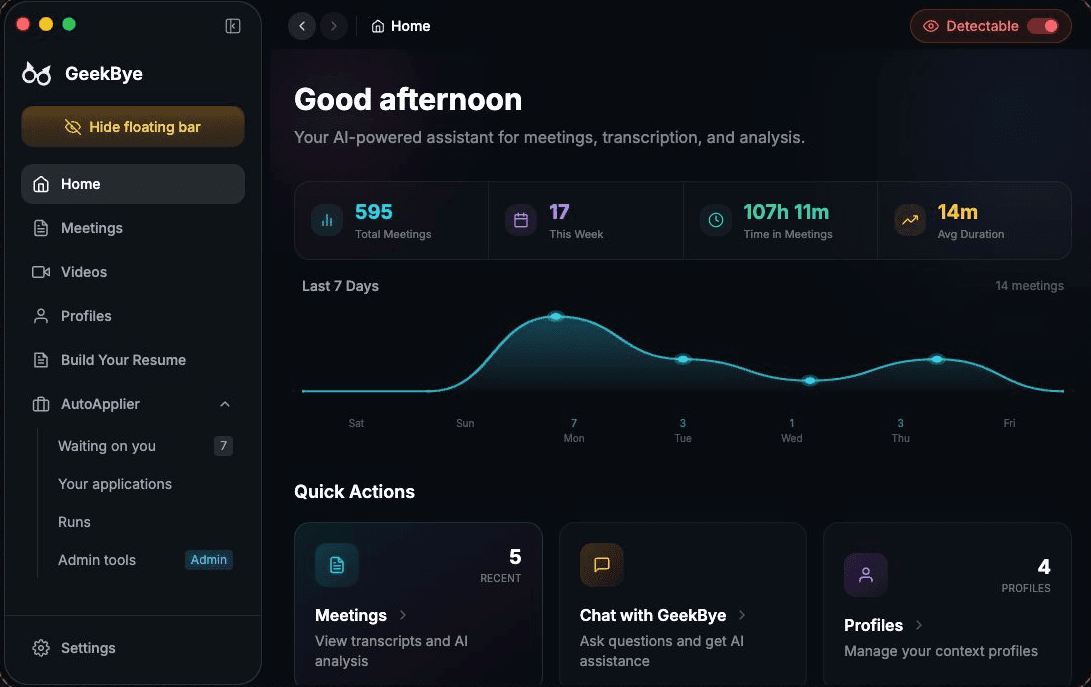 GeekBye AI Interview Assistant product preview for startup listing on Aura++