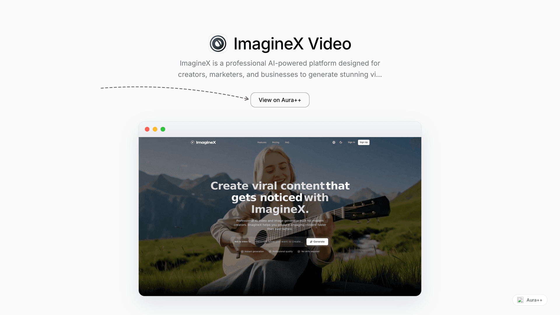 ImagineX Video launch story featured image on Aura++