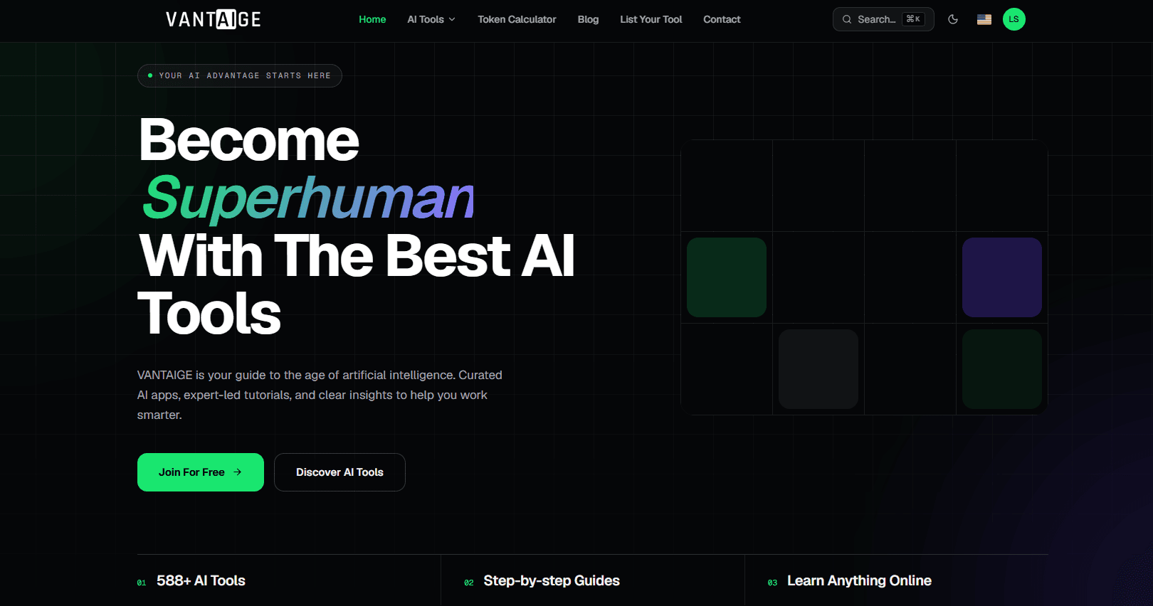 Vantaige AI Tools Hub product preview for startup listing on Aura++