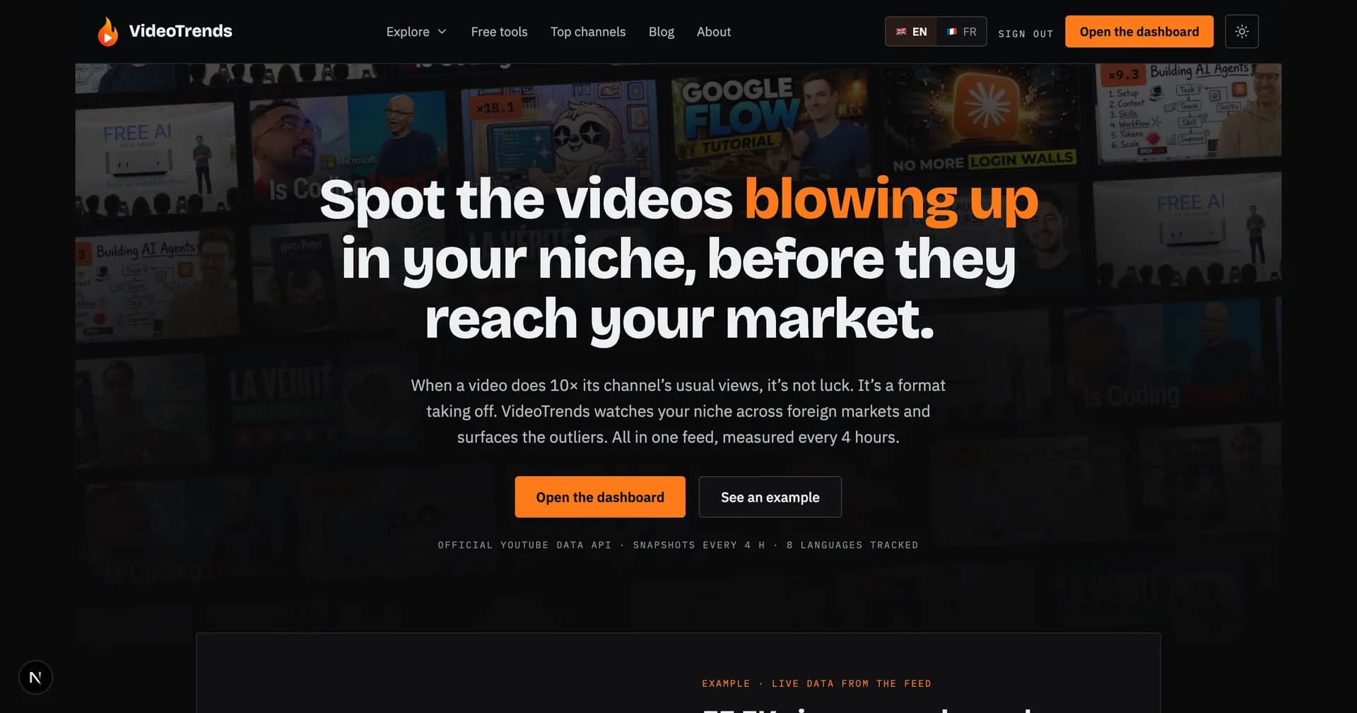 VideoTrends product preview for startup listing on Aura++