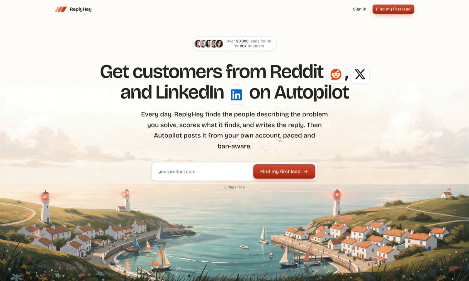 ReplyHey product preview for startup listing on Aura++