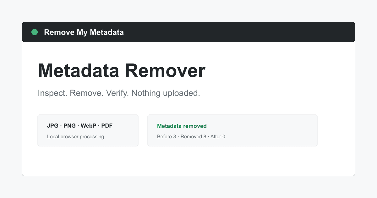 Remove Metadata Online Tool product preview for startup listing on Aura++