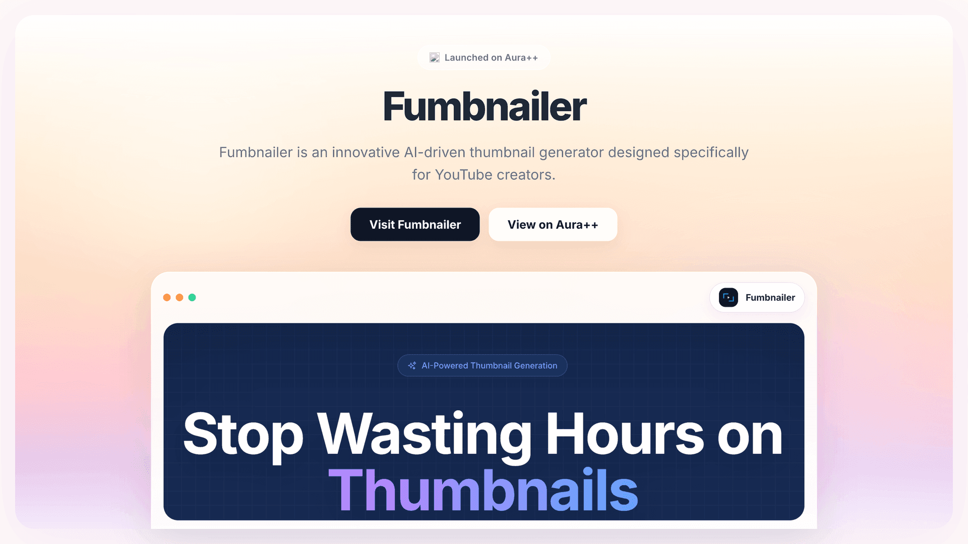 Fumbnailer launch featured image on Aura++
