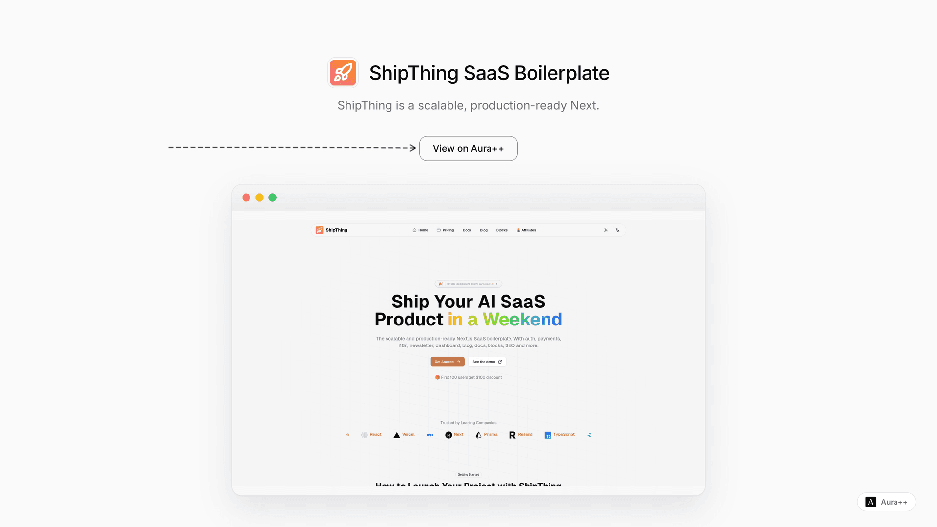 ShipThing SaaS Boilerplate launch story featured image on Aura++