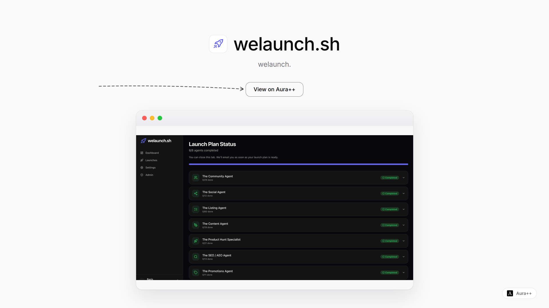 welaunch.sh launch story featured image on Aura++